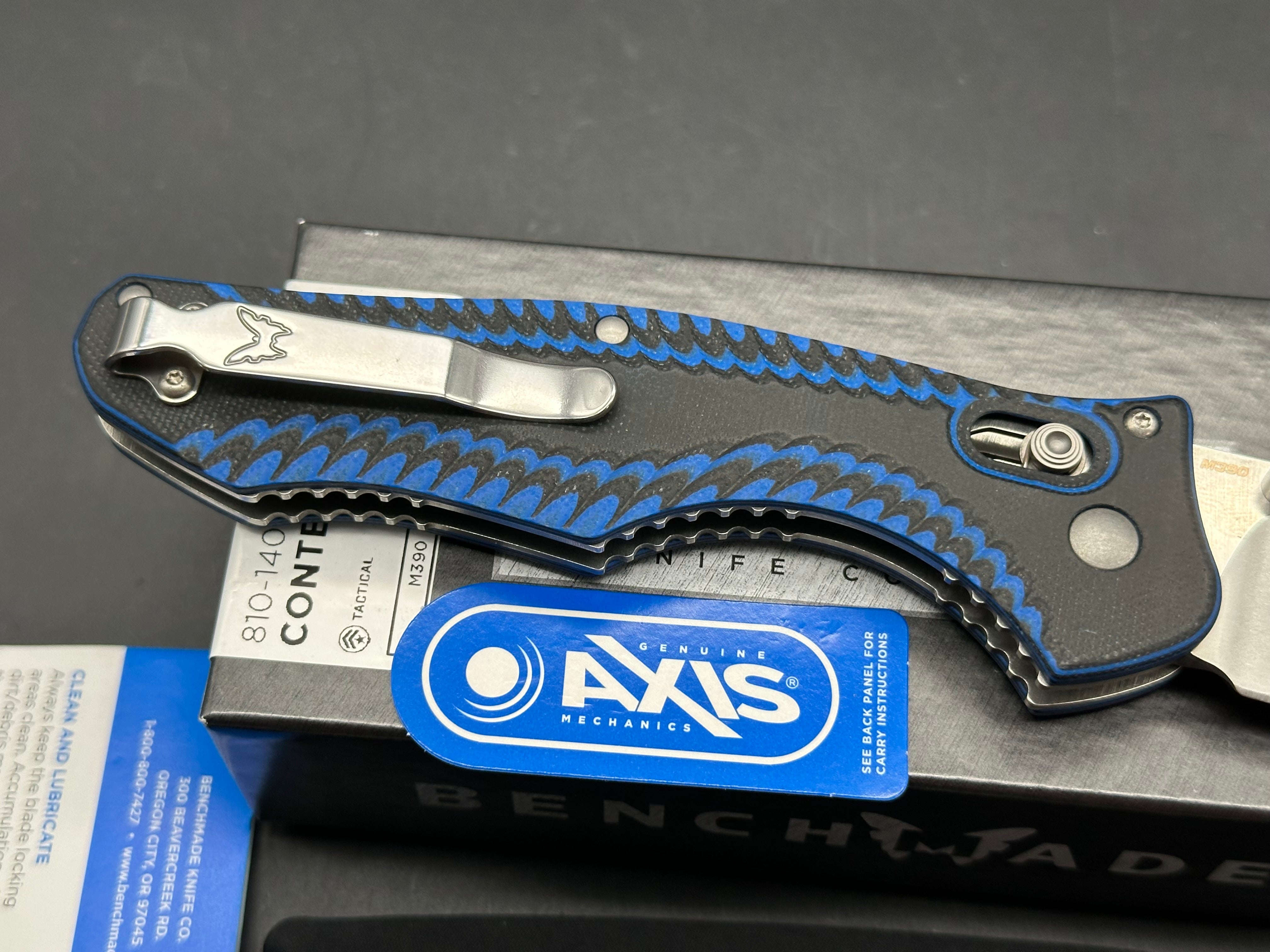 Benchmade Contego (Knifeworks Exclusive) blue/black G10 handles w/M390 blade