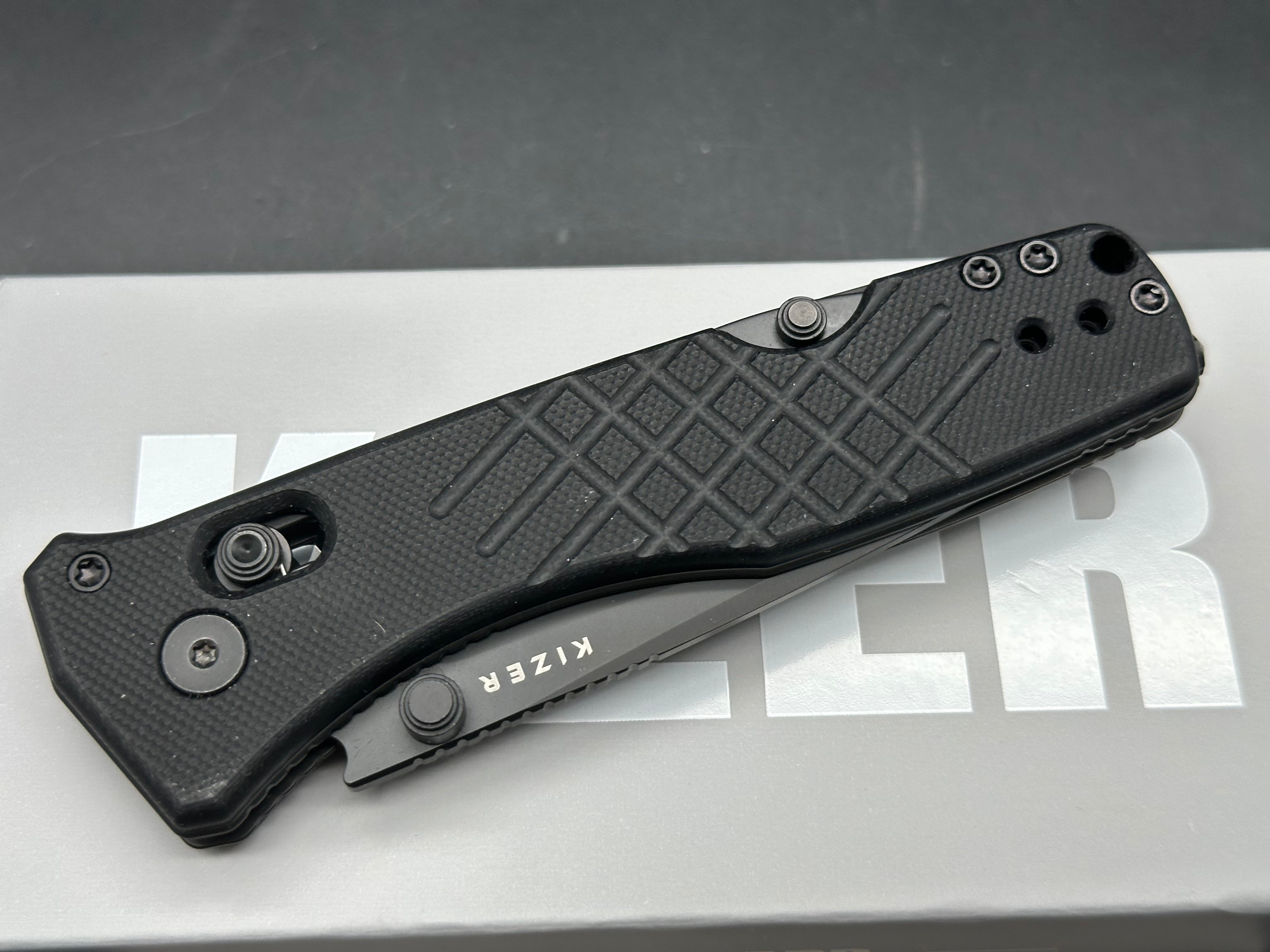 KIZER AEGIS T FOLDING KNIFE BLACK G10 HANDLE AEB-L TANTO BLACK PVD BLADE