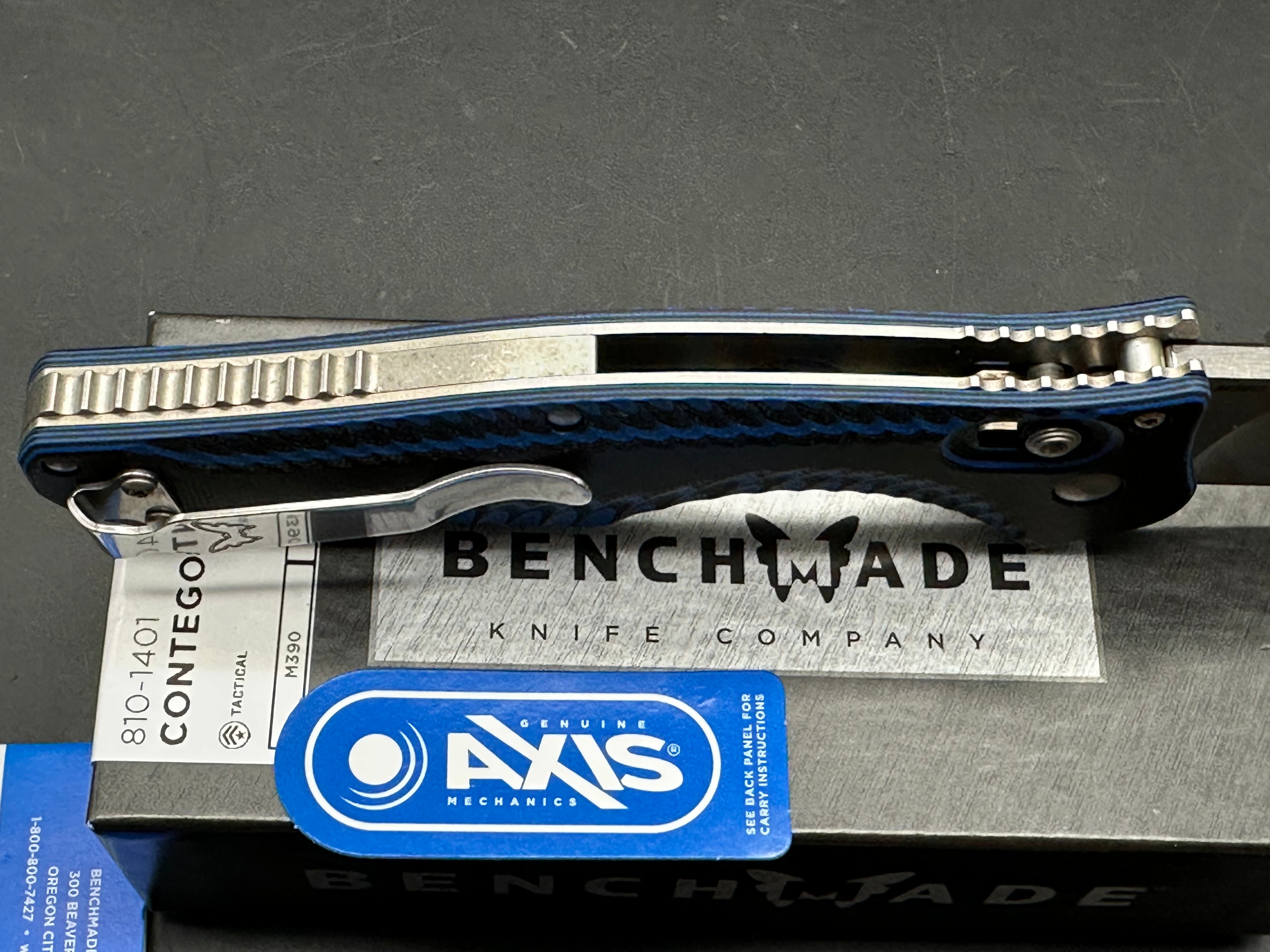 Benchmade Contego (Knifeworks Exclusive) blue/black G10 handles w/M390 blade