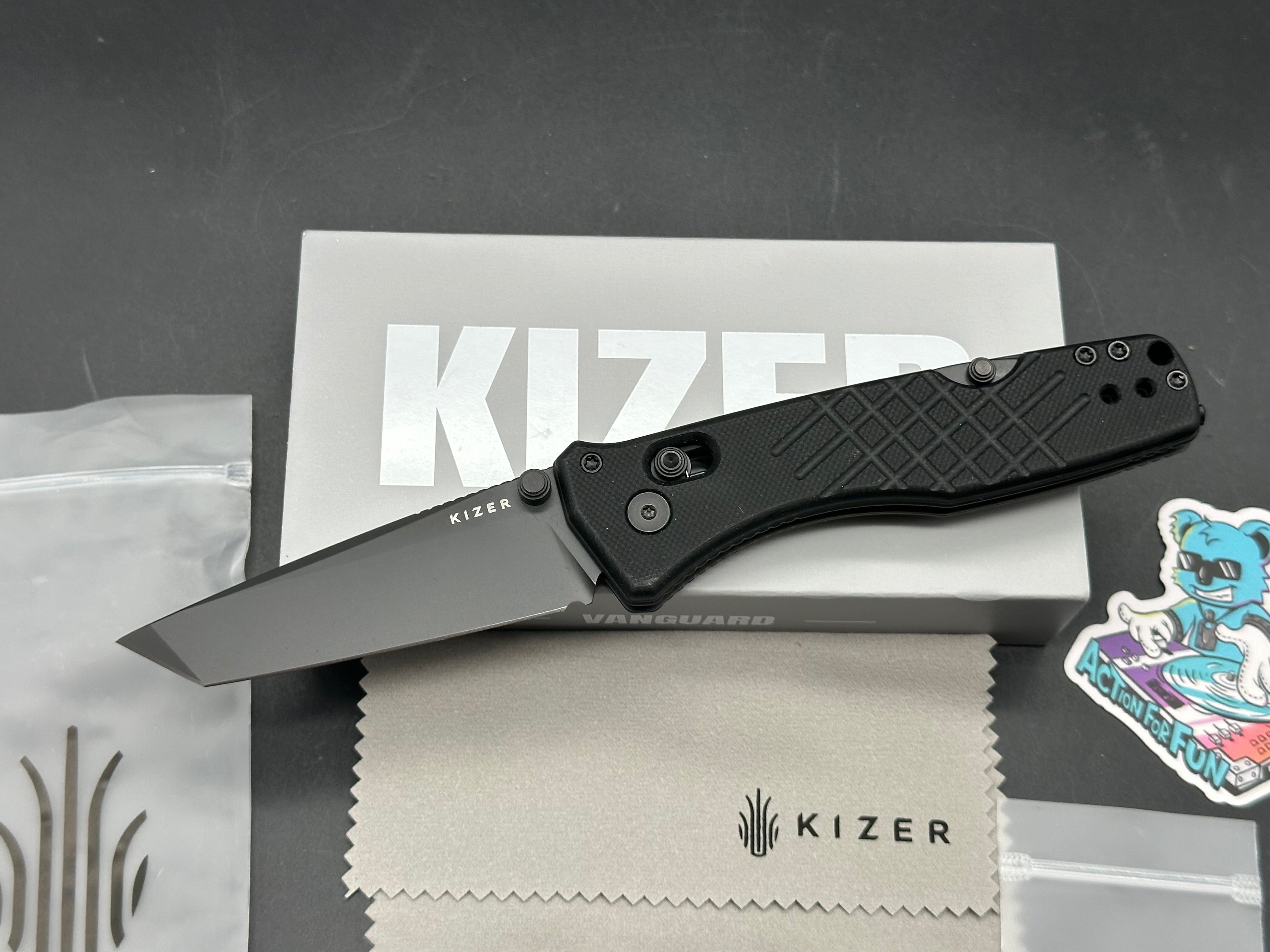 KIZER AEGIS T FOLDING KNIFE BLACK G10 HANDLE AEB-L TANTO BLACK PVD BLADE