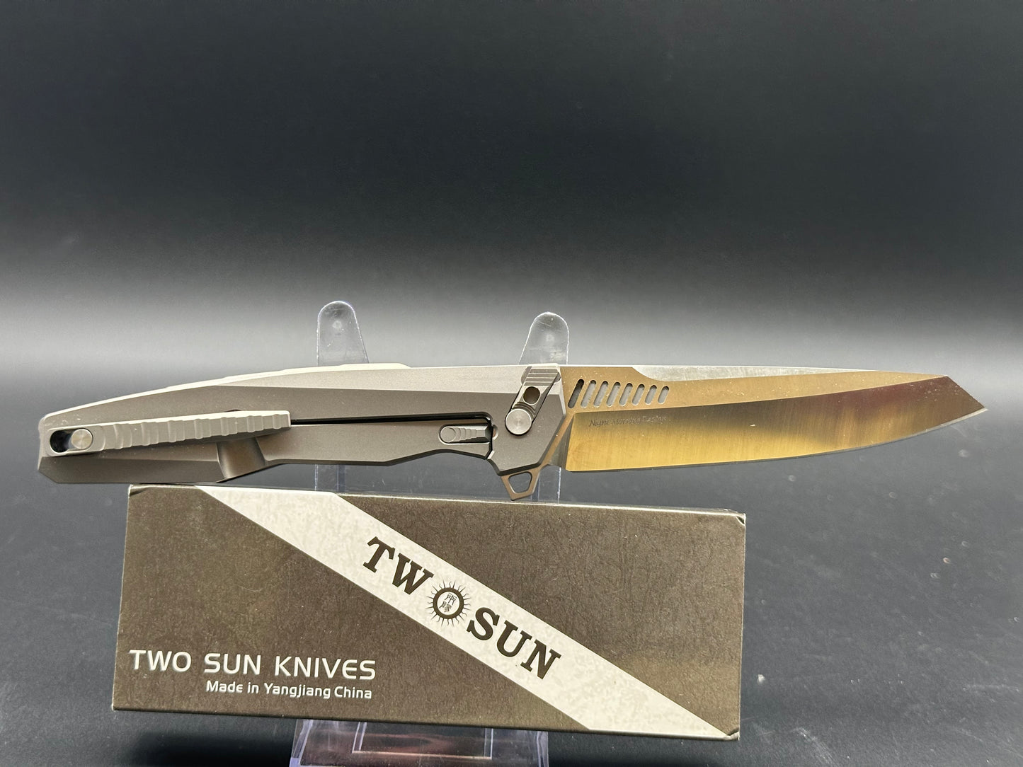 TWOSUN TS88-M390 POCKET KNIFE GRAY TITANIUM ALLOY HANDLE PLAIN M390 BLADE