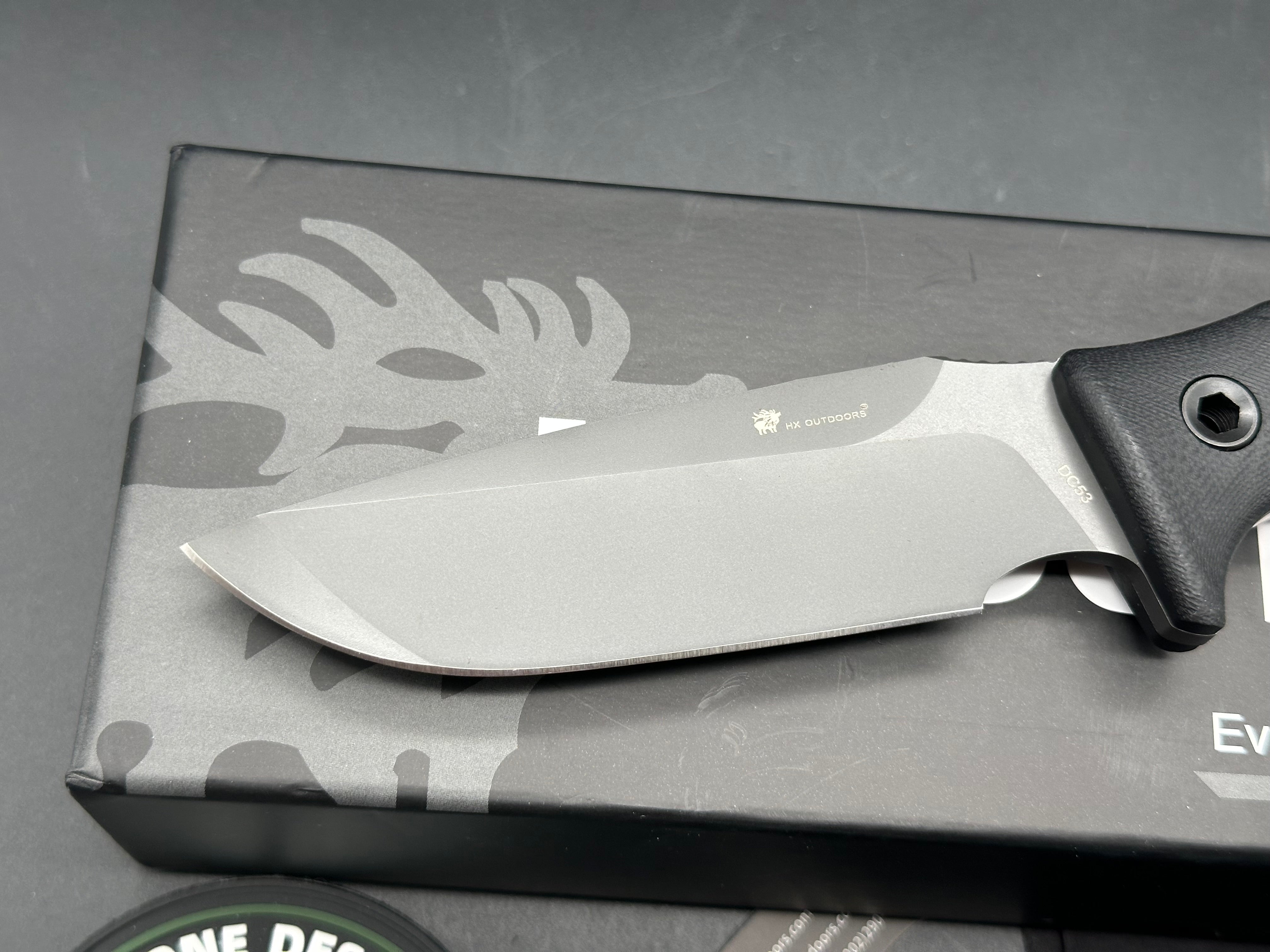 HX Outdoors ROCK APEX Fixed Blade | 3.8" DC53 Blade | Black G10 Handle