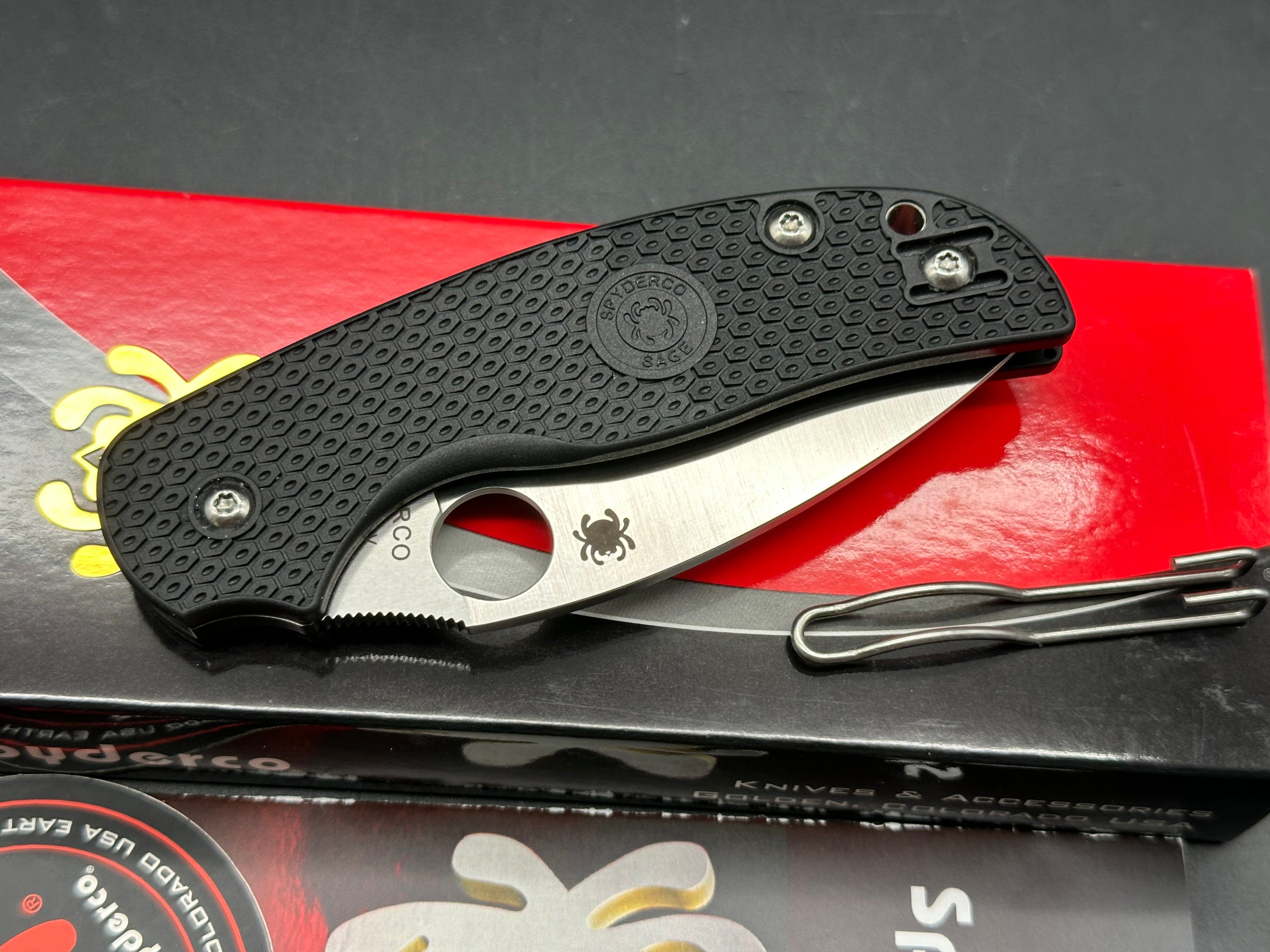 Spyderco Sage 5 Lightweight, 3" CPM S30V Satin Blade with Black FRN Scales with Lynch NW Titanium Pocket Clip Installed
