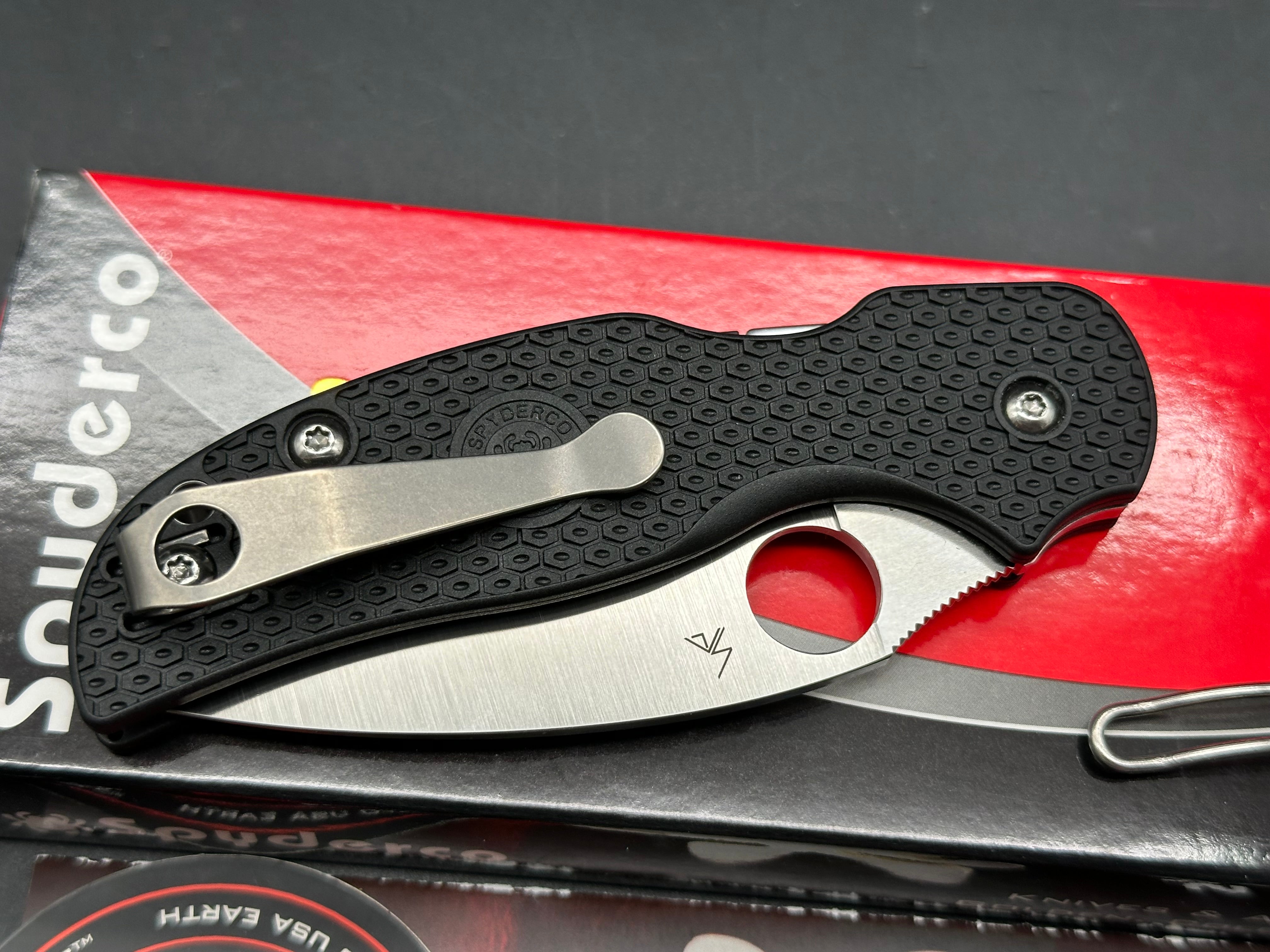 Spyderco Sage 5 Lightweight, 3" CPM S30V Satin Blade with Black FRN Scales with Lynch NW Titanium Pocket Clip Installed