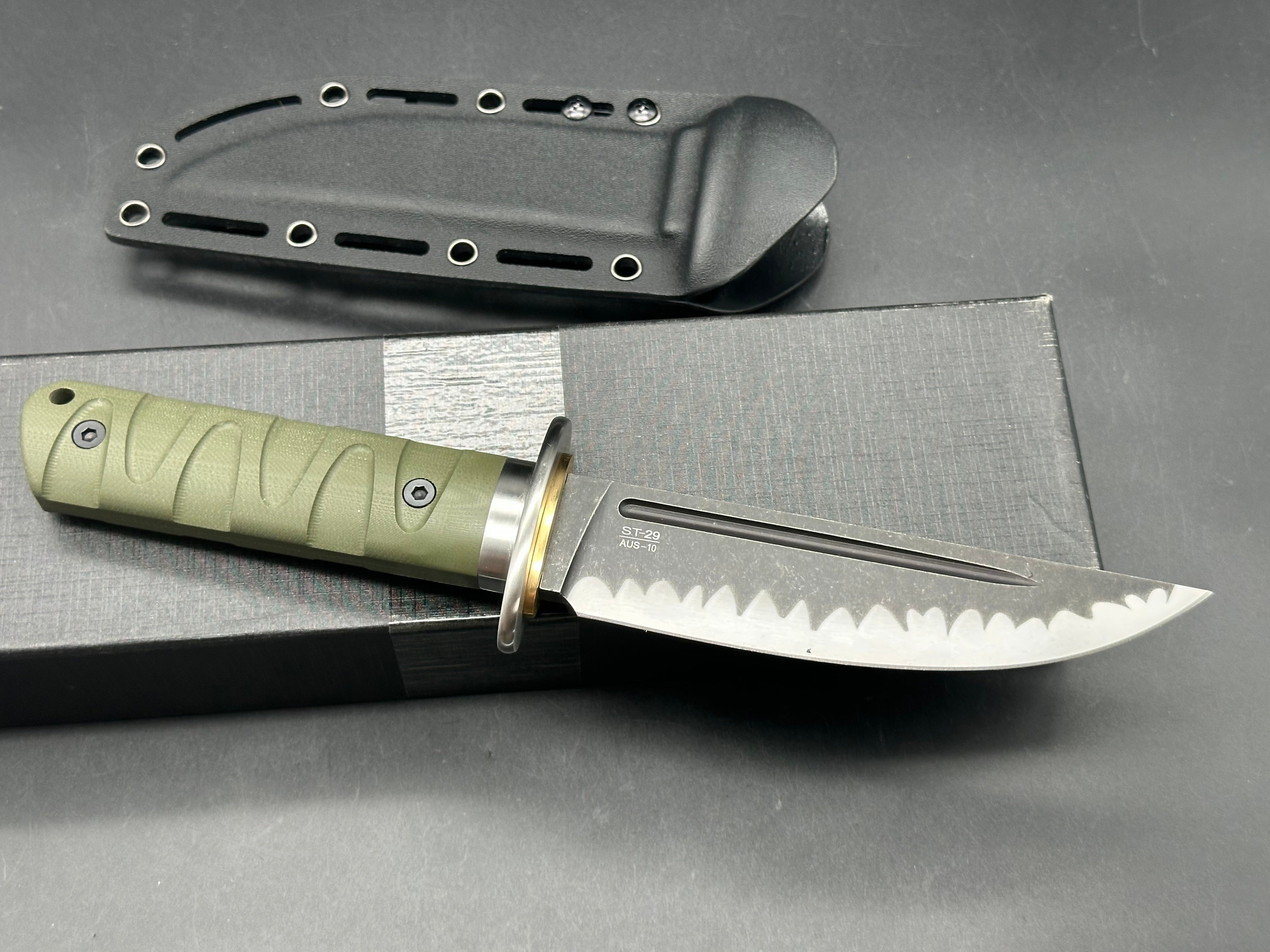 Sitivien ST29 Fixed Blade Knife, AUS-10 Steel Blade G10 Handle Full Tang Bowie Knife