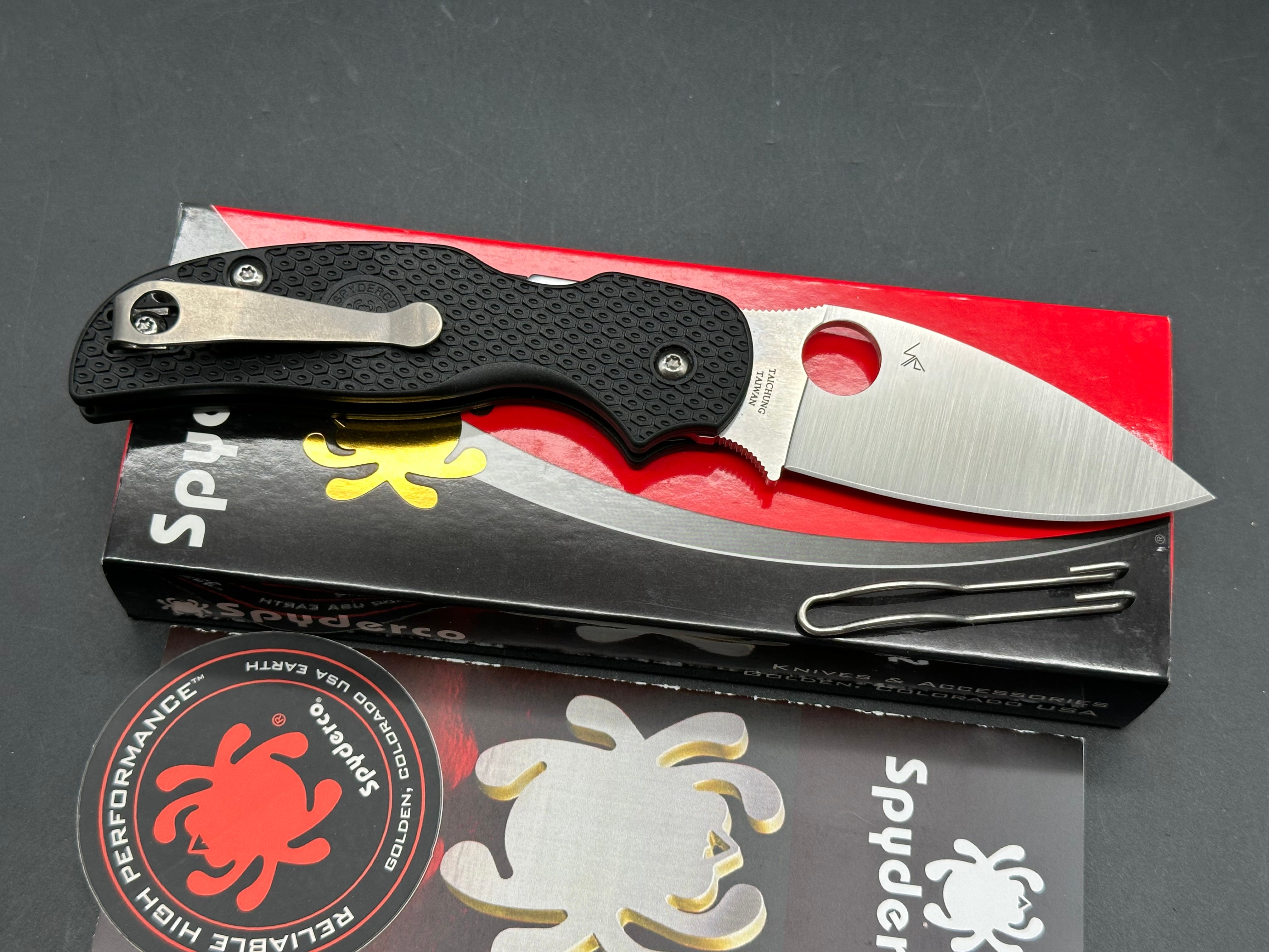 Spyderco Sage 5 Lightweight, 3" CPM S30V Satin Blade with Black FRN Scales with Lynch NW Titanium Pocket Clip Installed