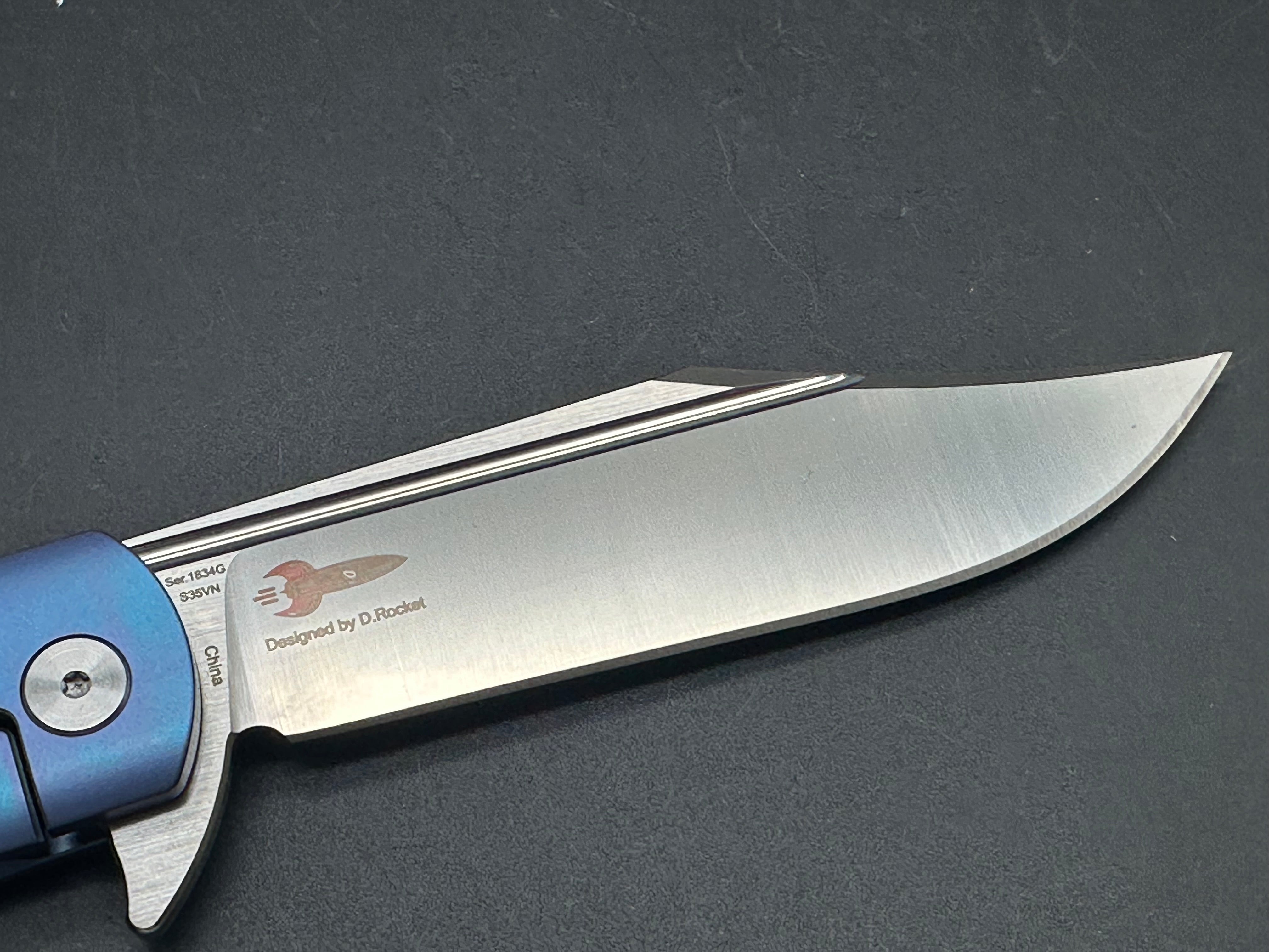 Artisan Cutlery D. Rocket Hyperion Frame Lock Knife CF/Blue Ti (4" Satin) 1834G