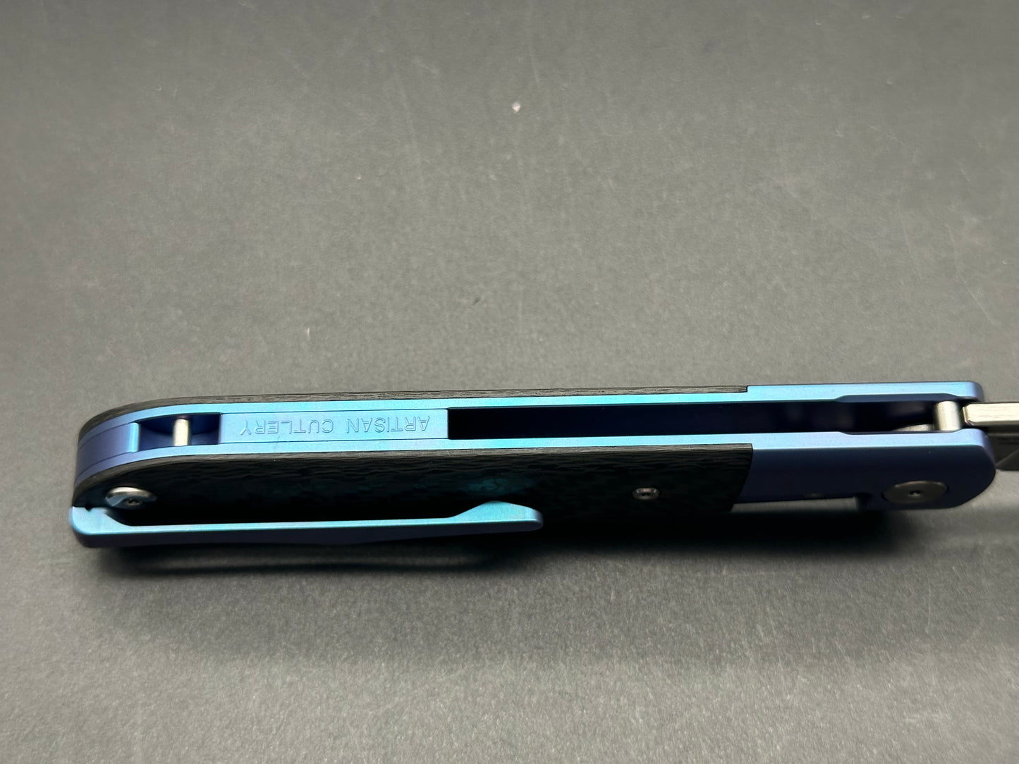 Artisan Cutlery D. Rocket Hyperion Frame Lock Knife CF/Blue Ti (4" Satin) 1834G