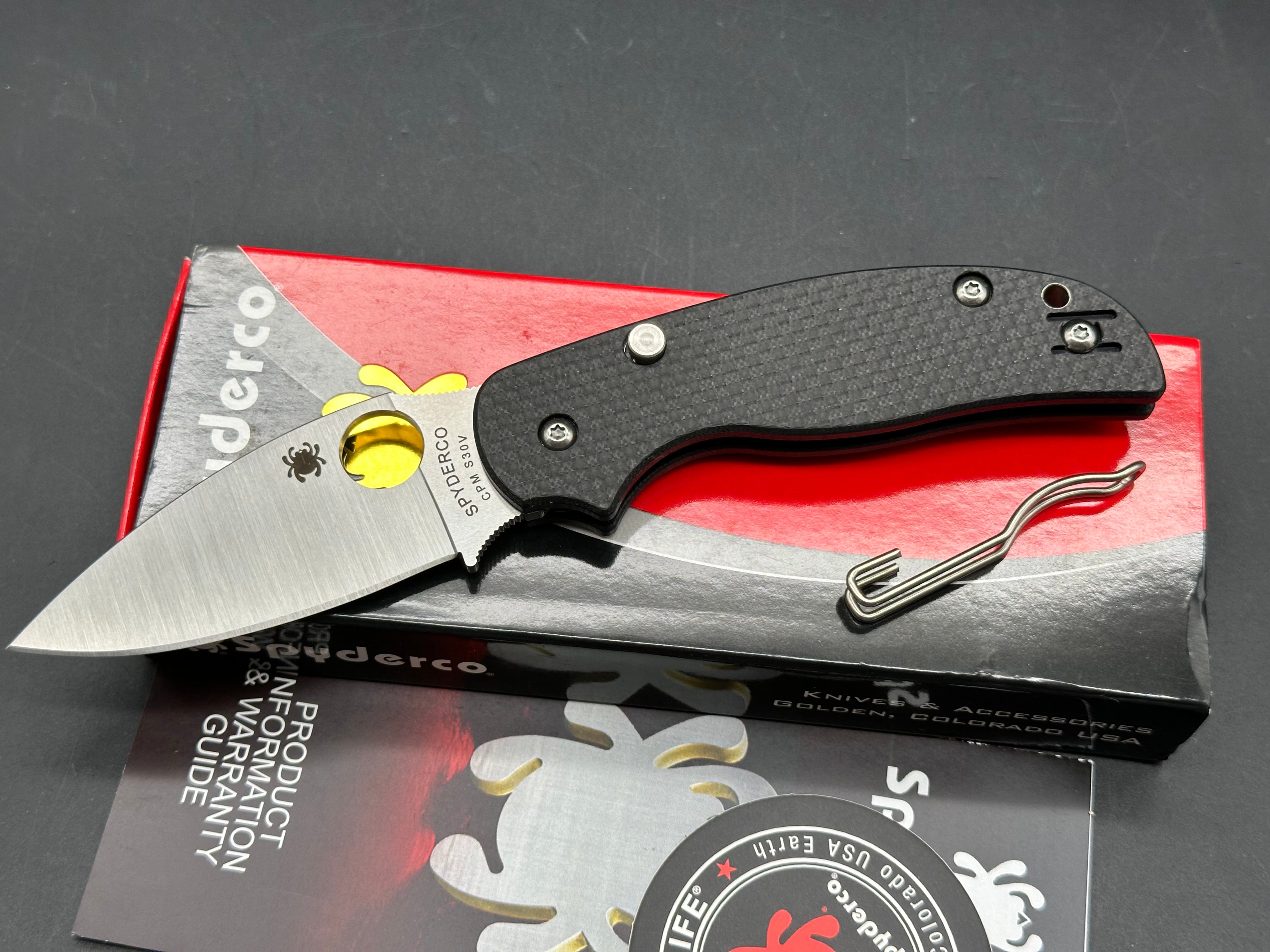 Spyderco Sage 6, 3" CPM S30V Satin Blade with Carbon Fiber-Black G10 Laminate with Lynch NW Titanium Pocket Clip Installed