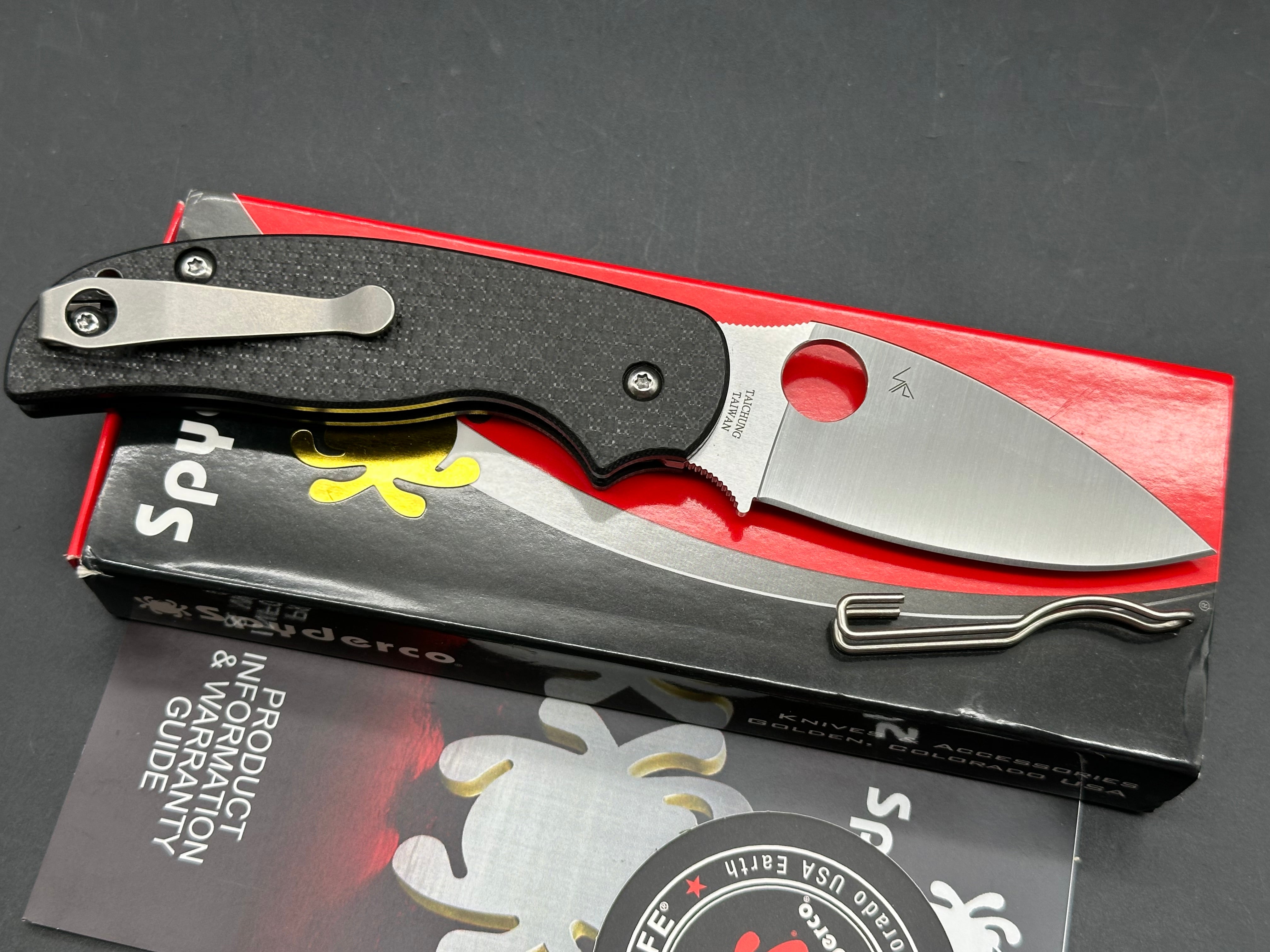 Spyderco Sage 6, 3" CPM S30V Satin Blade with Carbon Fiber-Black G10 Laminate with Lynch NW Titanium Pocket Clip Installed
