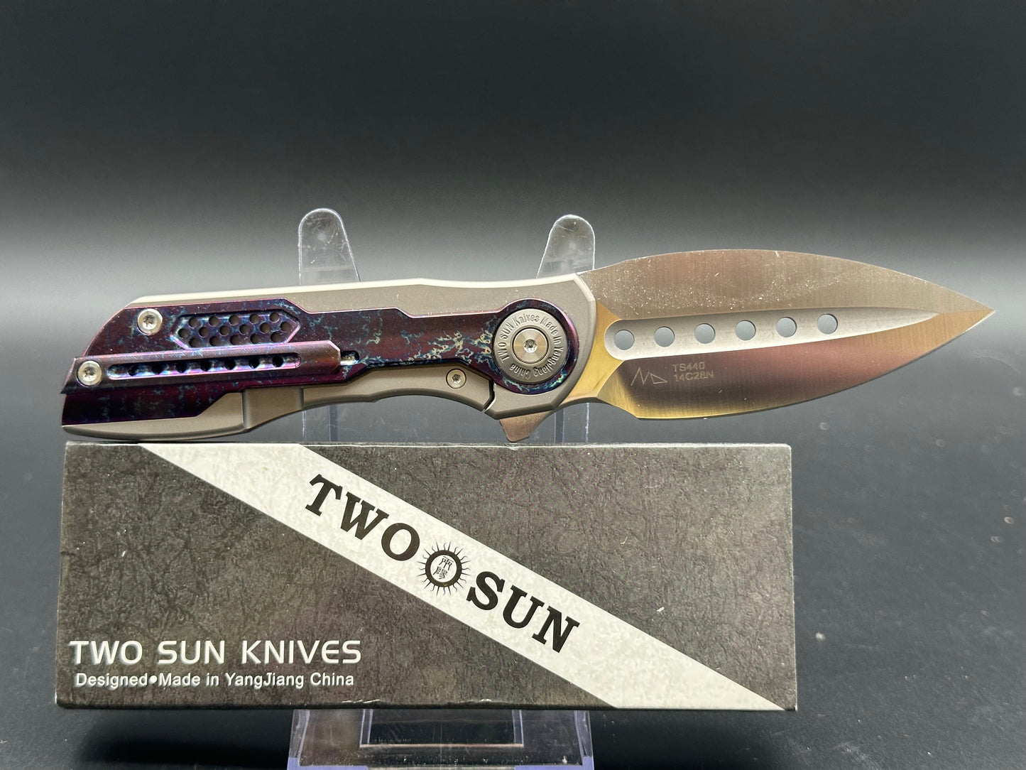 TWOSUN TS440 FOLDING KNIFE COLOR TITANIUM HANDLE 14C28N PLAIN EDGE