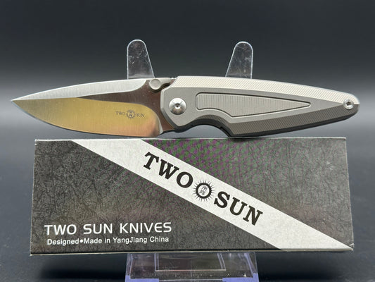 TWOSUN TS439-GRAY FOLDING KNIFE GRAY TITANIUM HANDLE M390 PLAIN EDGE