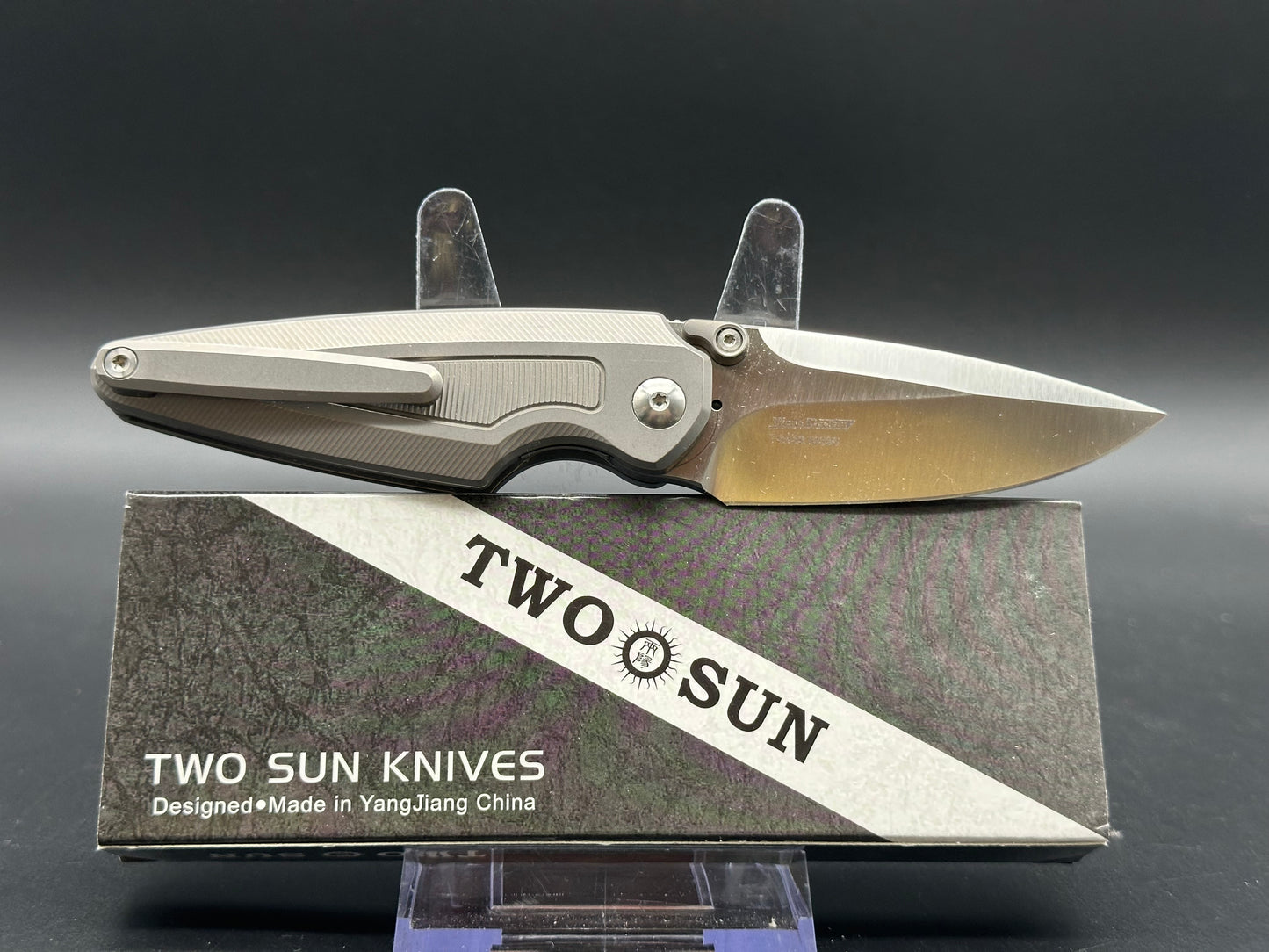 TWOSUN TS439-GRAY FOLDING KNIFE GRAY TITANIUM HANDLE M390 PLAIN EDGE