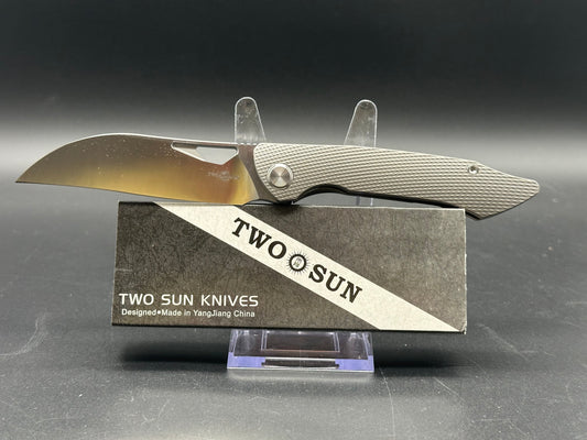 TWOSUN TS279 FOLDING KNIFE 14C28N TITANIUM HANDLE PLAIN EDGE