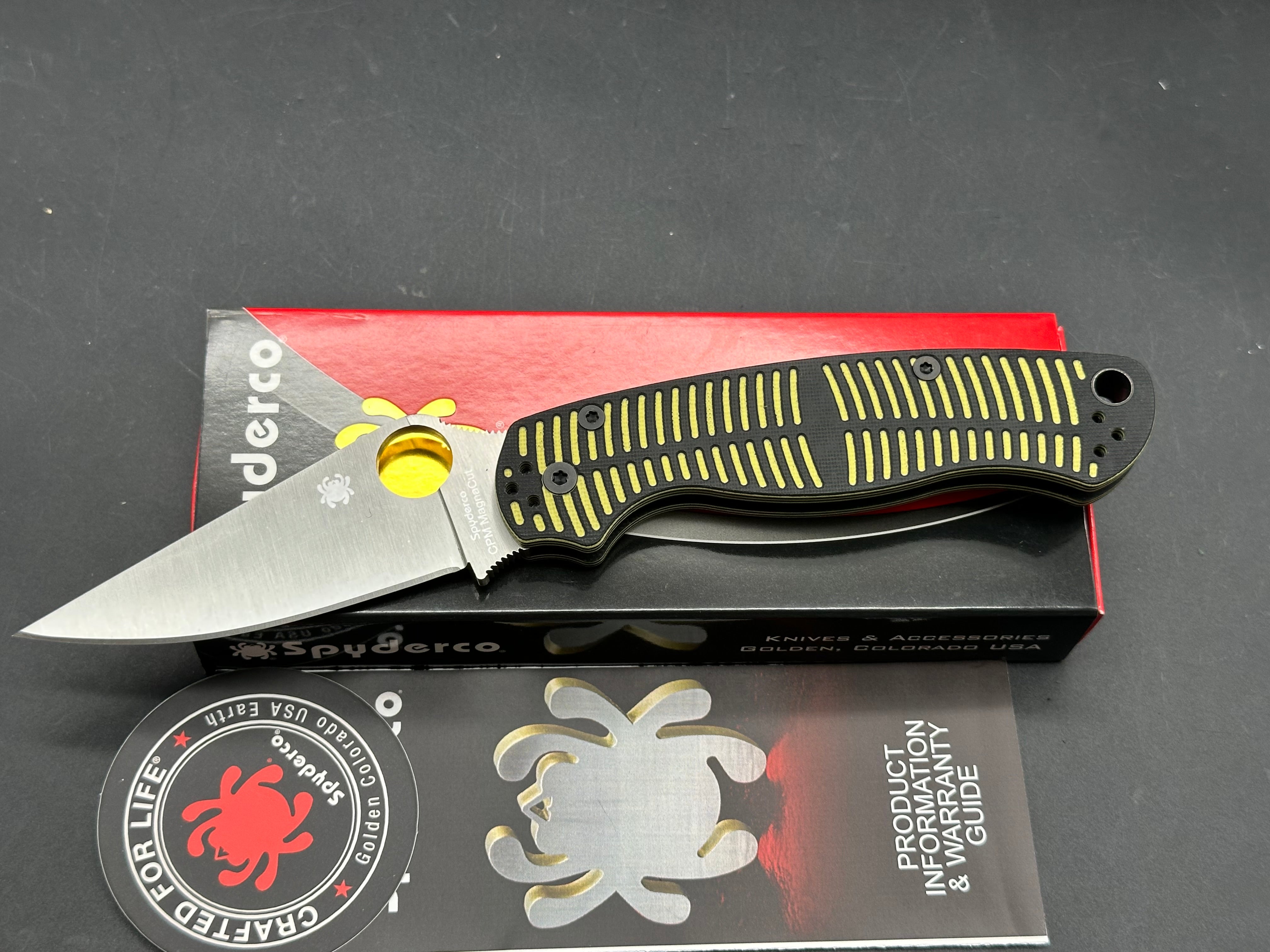 Spyderco Para Military 2 Salt 3.45" CPM MagnaCut Satin Blade with Black-Yellow Milled G10 Scales