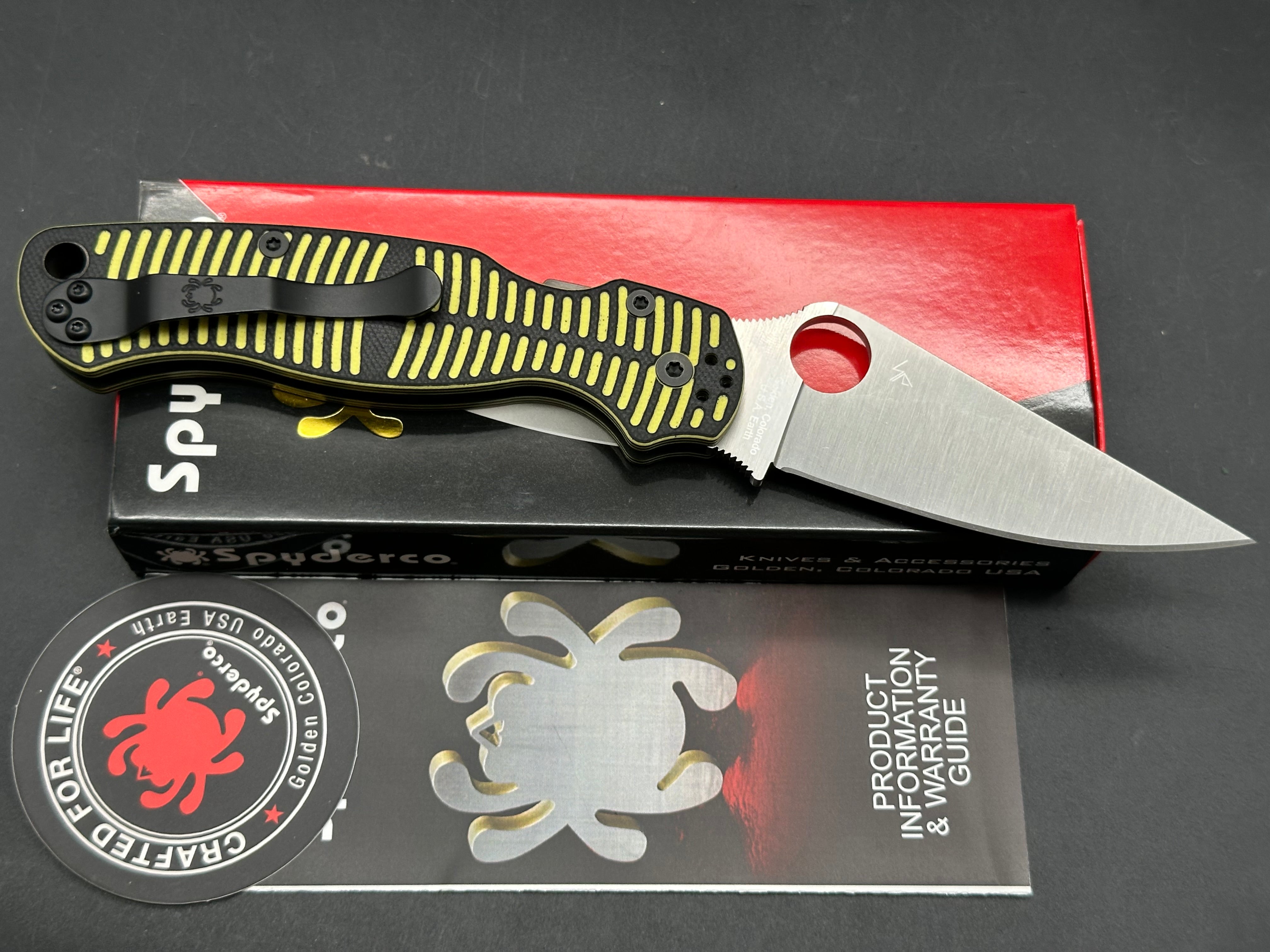 Spyderco Para Military 2 Salt 3.45" CPM MagnaCut Satin Blade with Black-Yellow Milled G10 Scales