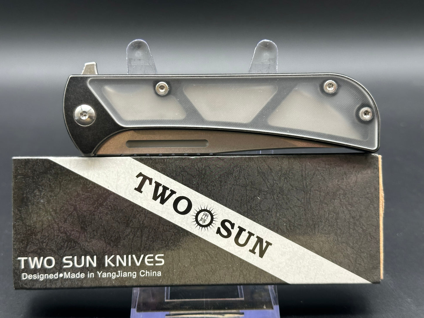 TWOSUN TS428-N690 FOLDING KNIFE TITANIUM INLAY ACRYLIC HANDLE N690 PLAIN EDGE