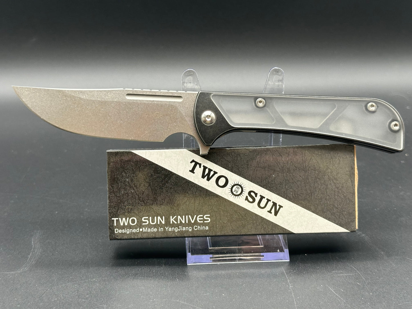 TWOSUN TS428-N690 FOLDING KNIFE TITANIUM INLAY ACRYLIC HANDLE N690 PLAIN EDGE