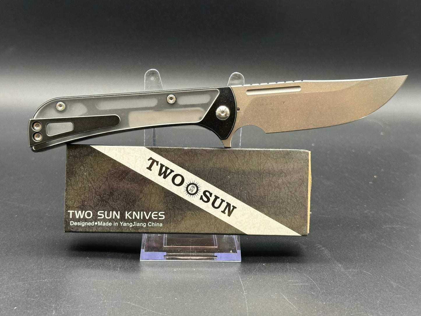 TWOSUN TS428-N690 FOLDING KNIFE TITANIUM INLAY ACRYLIC HANDLE N690 PLAIN EDGE