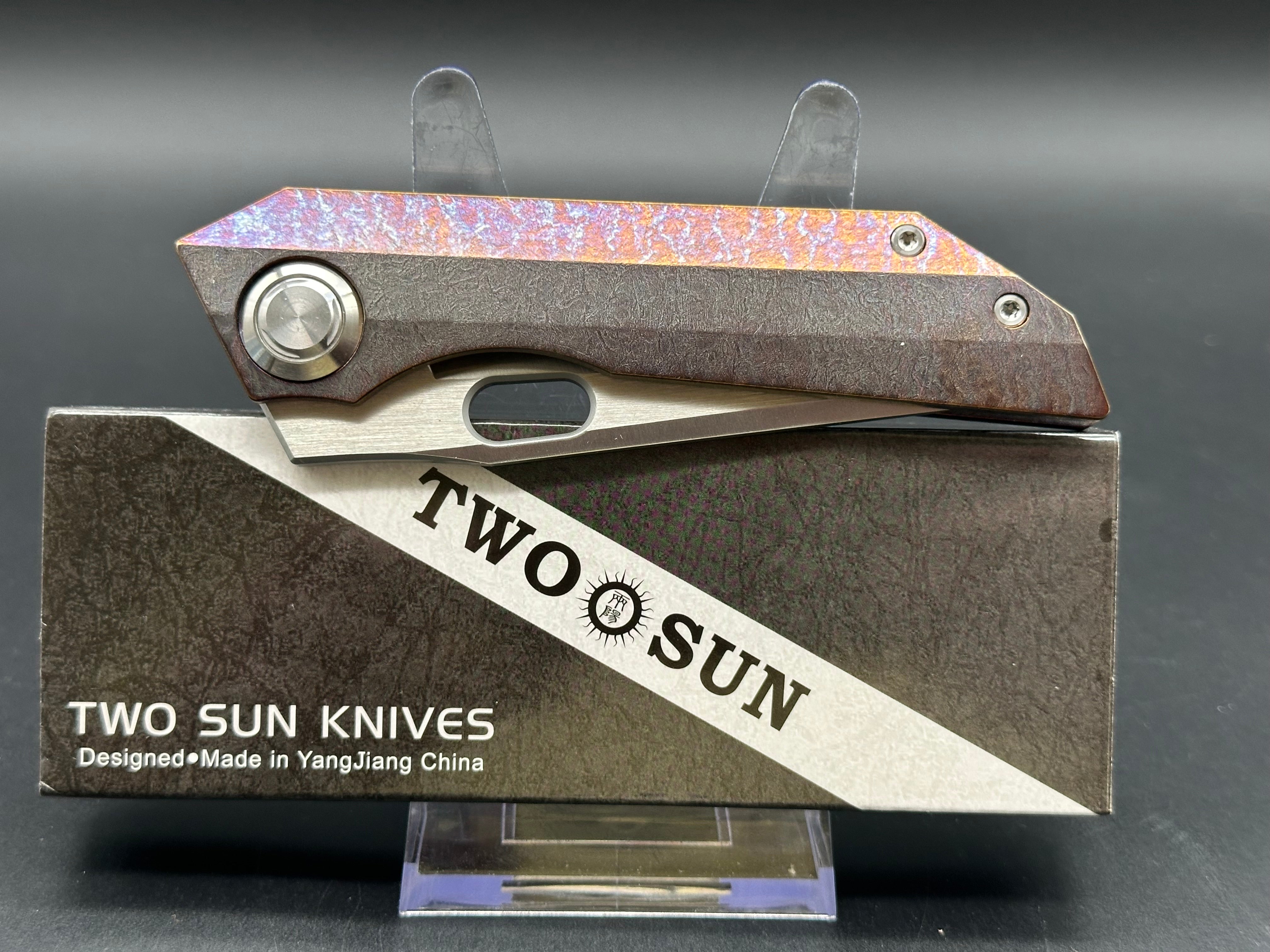 TWOSUN TS300-COLOR FOLDING KNIFE MULTICOLOR TITANIUM HANDLE 14C28N PLAIN EDGE