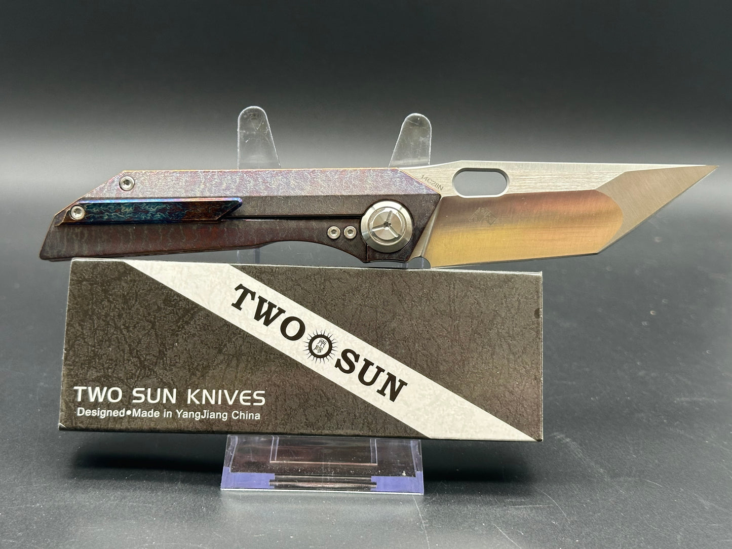 TWOSUN TS300-COLOR FOLDING KNIFE MULTICOLOR TITANIUM HANDLE 14C28N PLAIN EDGE