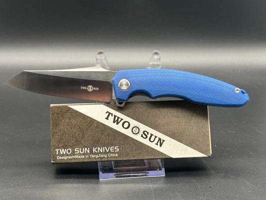 TWOSUN TS27 FLIPPER  Blue G10 HANDLE PLAIN D2 BLADE