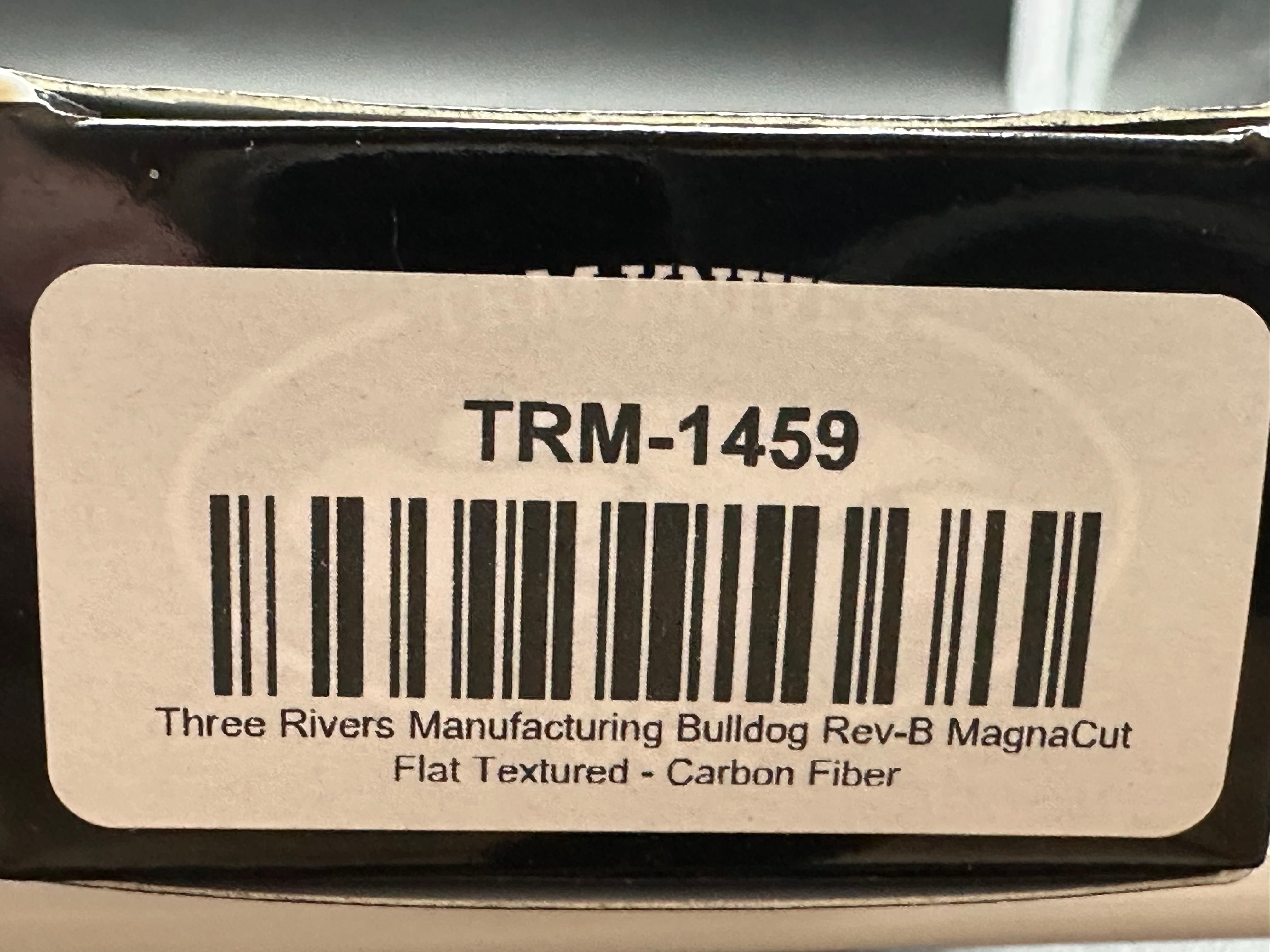 Three Rivers Mfg. TRM Bulldog-Rev B, 3" MagnaCut Bead Blasted Blade with Flat Textured Carbon Fiber Scales