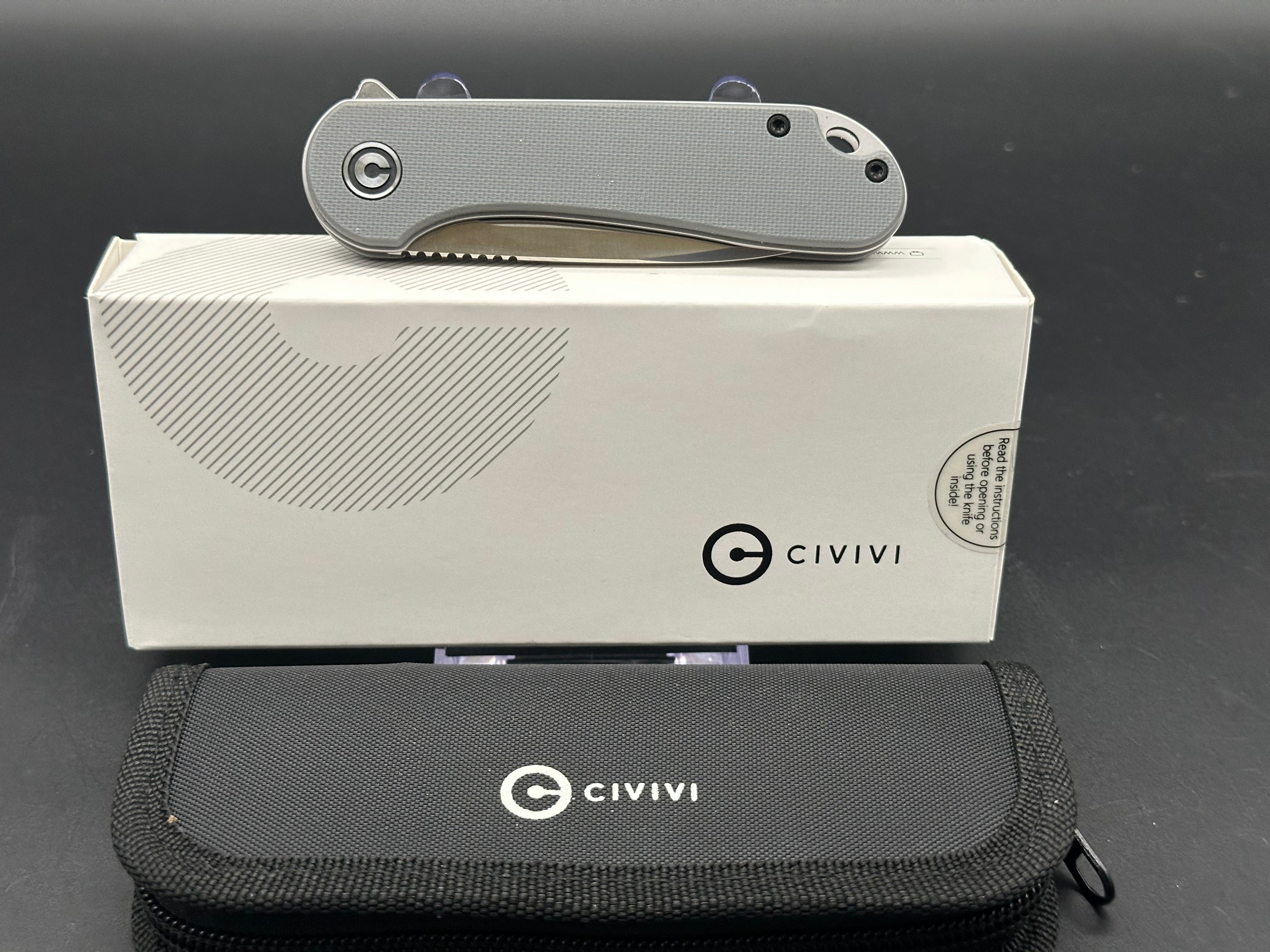 CIVIVI ELEMENTUM LINER LOCK KNIFE GRAY G10 HANDLE PLAIN CHINESE D2 BLADE