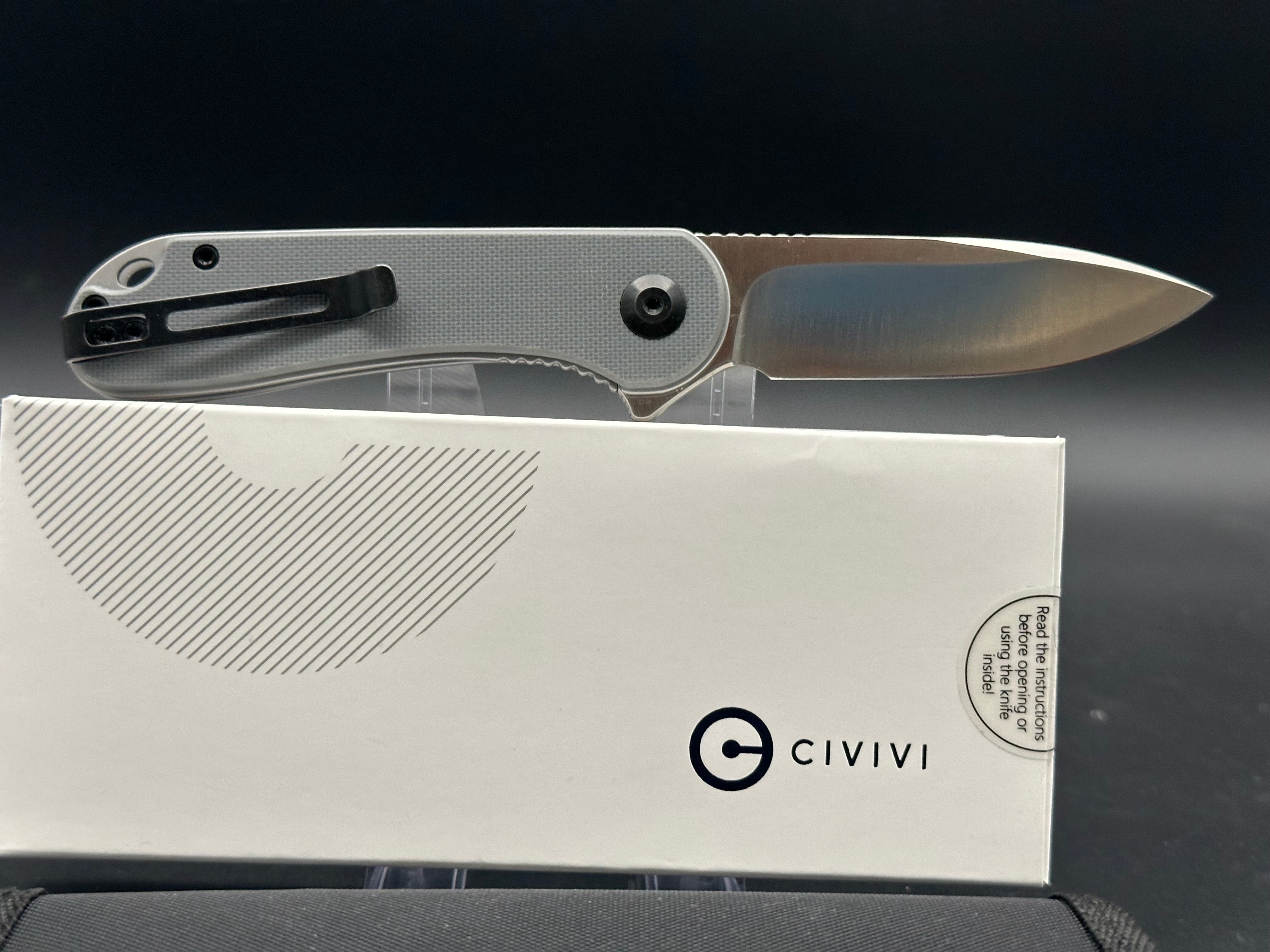 CIVIVI ELEMENTUM LINER LOCK KNIFE GRAY G10 HANDLE PLAIN CHINESE D2 BLADE