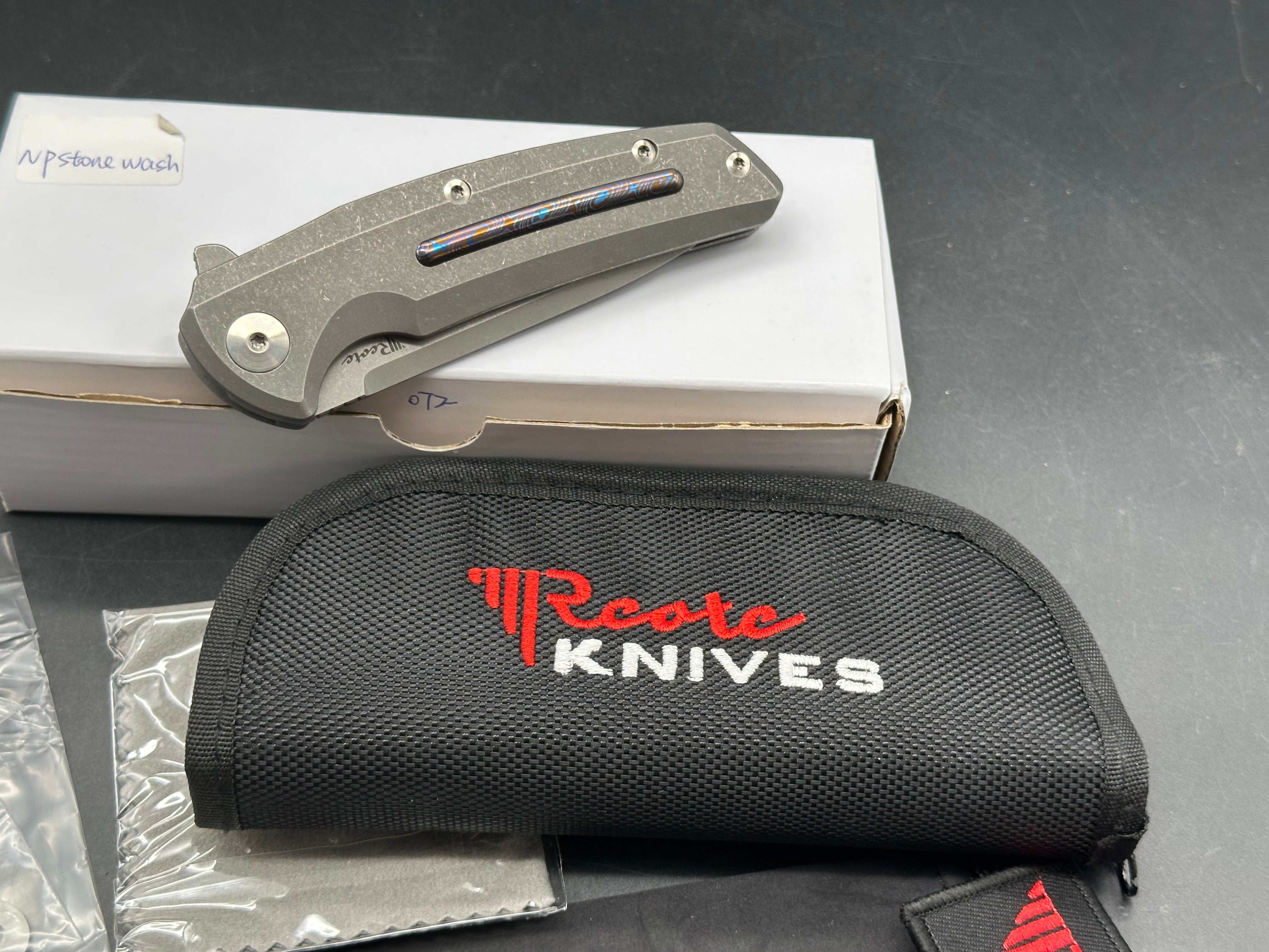 Reate Epoch #072/400, Dark Stonewashed CTS-204P Blade, Dark Stonewashed Ti Handles with Mokuti Inlay