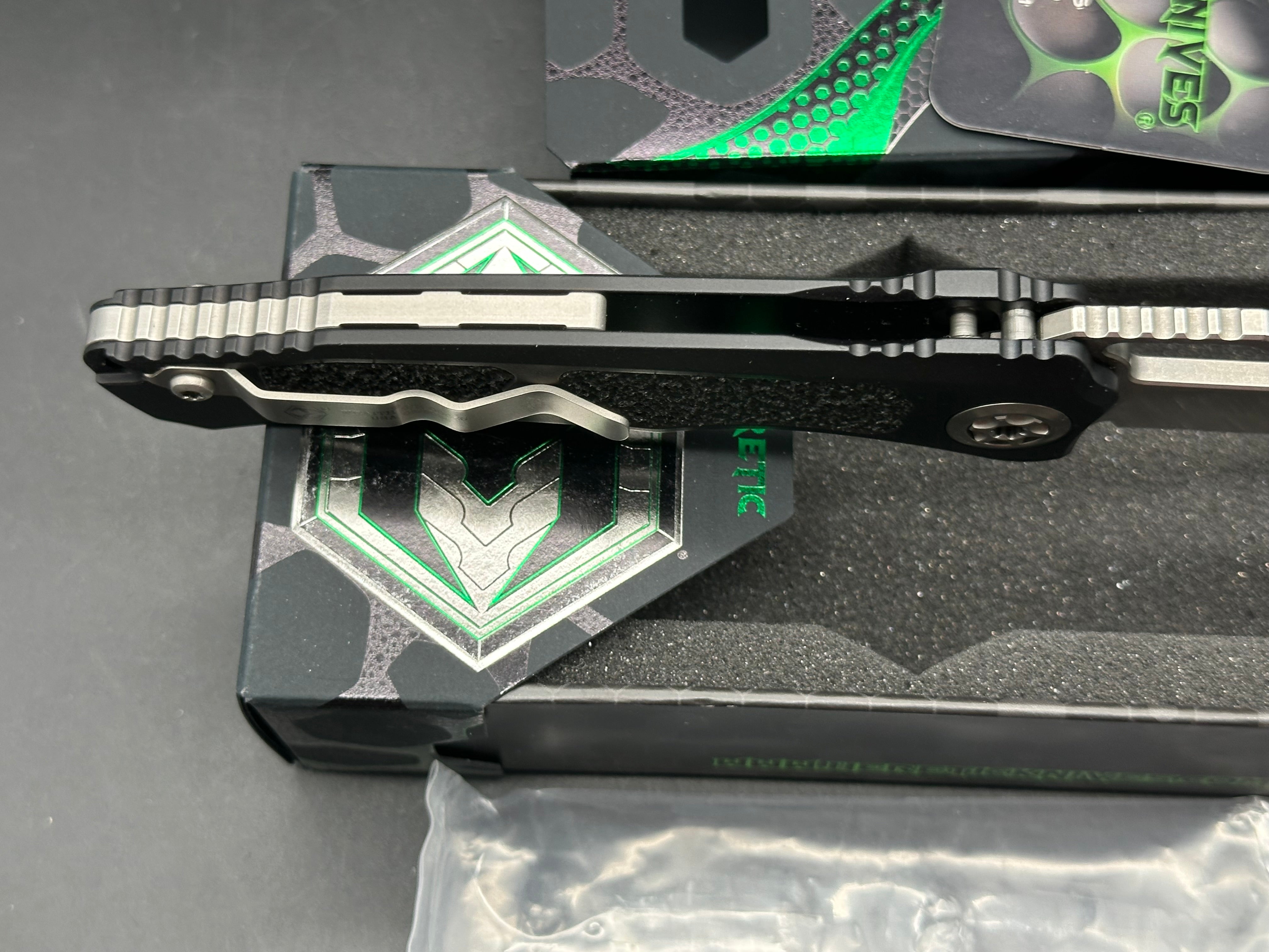 Heretic Wraith V4 Manual, 3.625" MagnaCut Stonewash Blade with Black Gripped Aluminun Scales