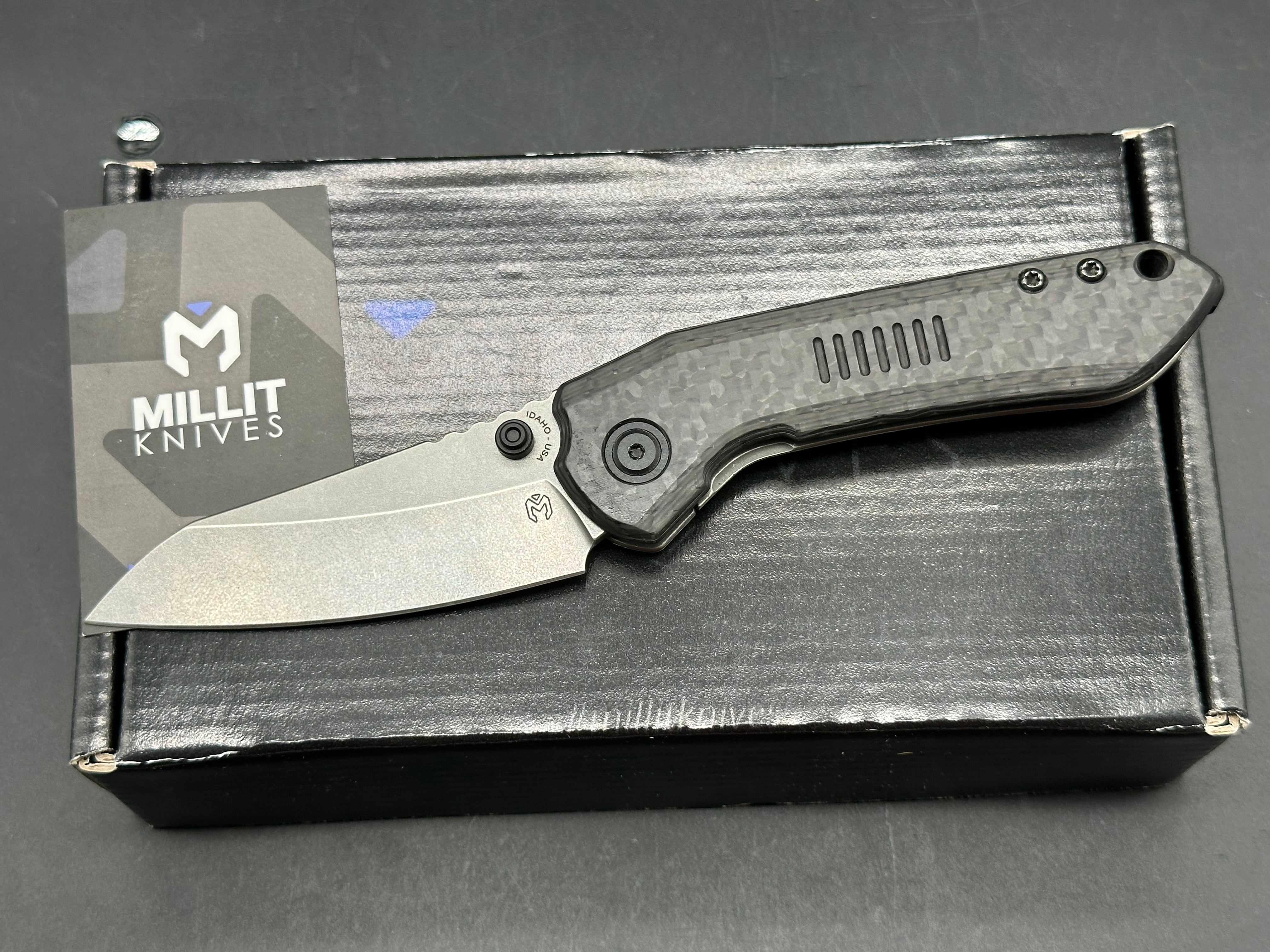 Millit Overland, 3.17" CPM MagnaCut Stonewash Blade w/Carbon Fiber and Dark Stonewash Titanium Frame Lock Scales