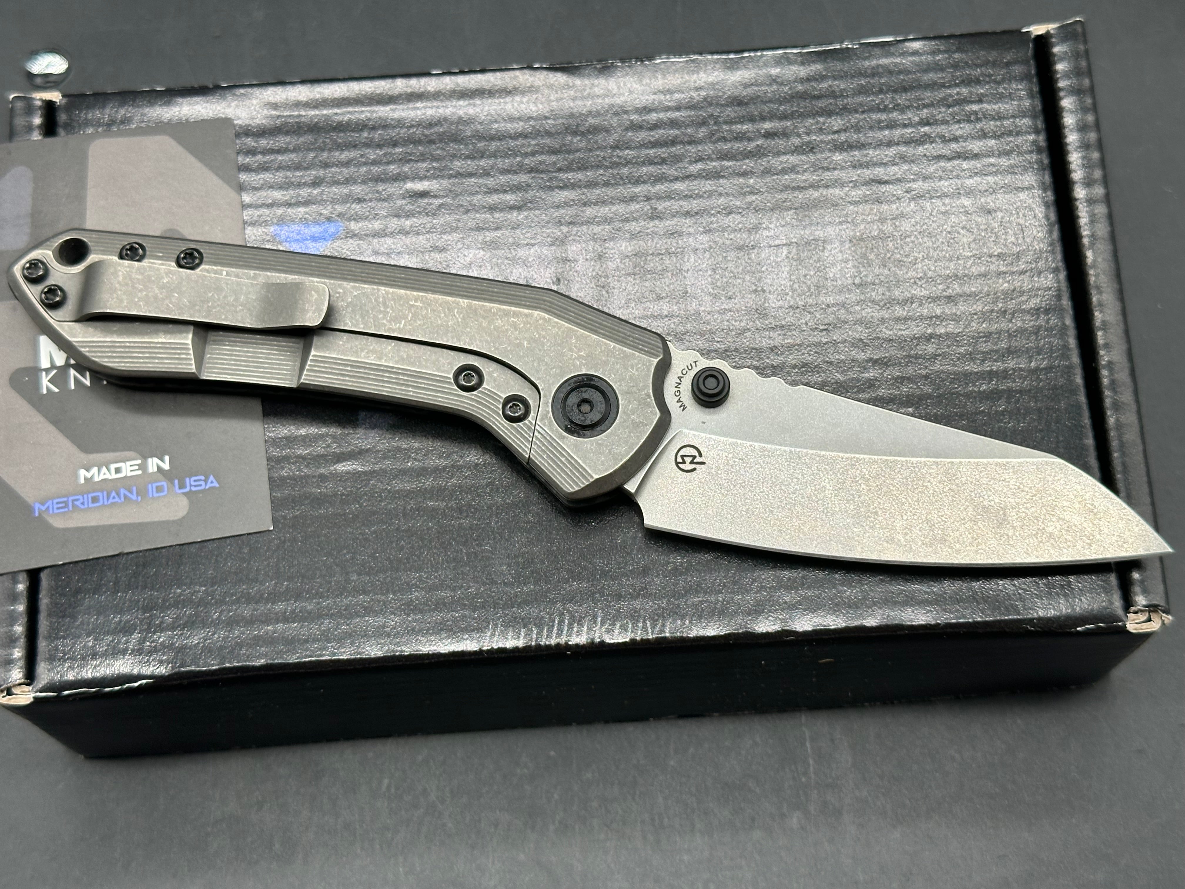 Millit Overland, 3.17" CPM MagnaCut Stonewash Blade w/Carbon Fiber and Dark Stonewash Titanium Frame Lock Scales