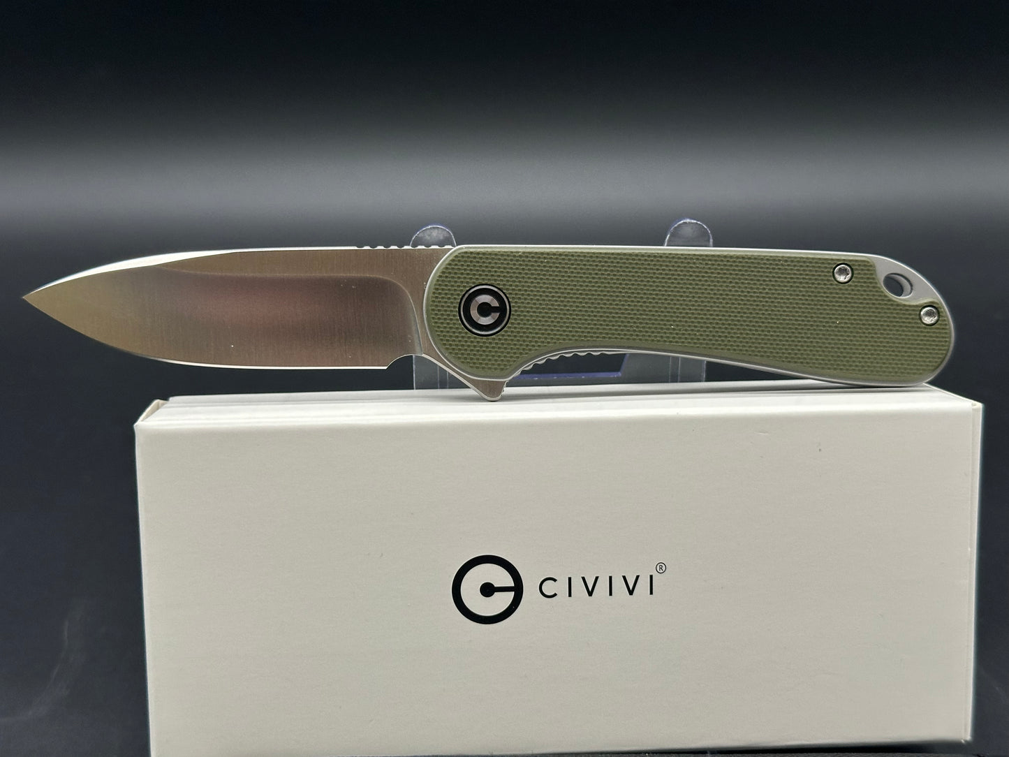 CIVIVI ELEMENTUM LINER LOCK KNIFE GREEN G10 HANDLE PLAIN EDGE D2 BLADE C907E