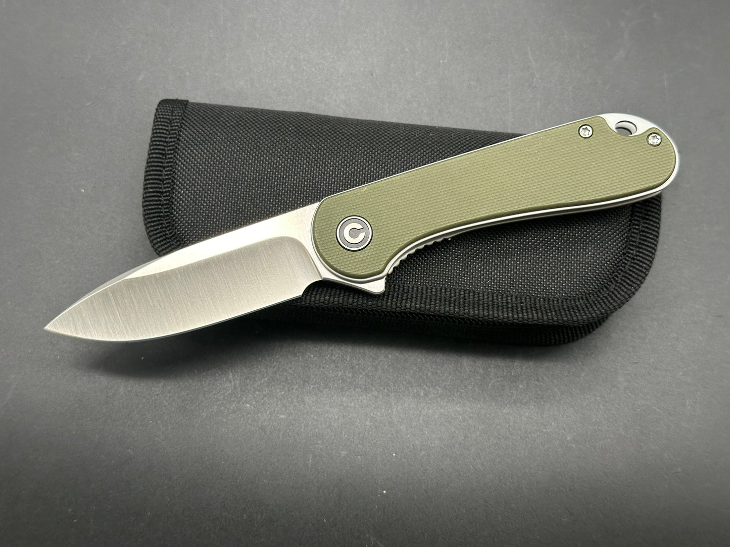 CIVIVI ELEMENTUM LINER LOCK KNIFE GREEN G10 HANDLE PLAIN EDGE D2 BLADE C907E