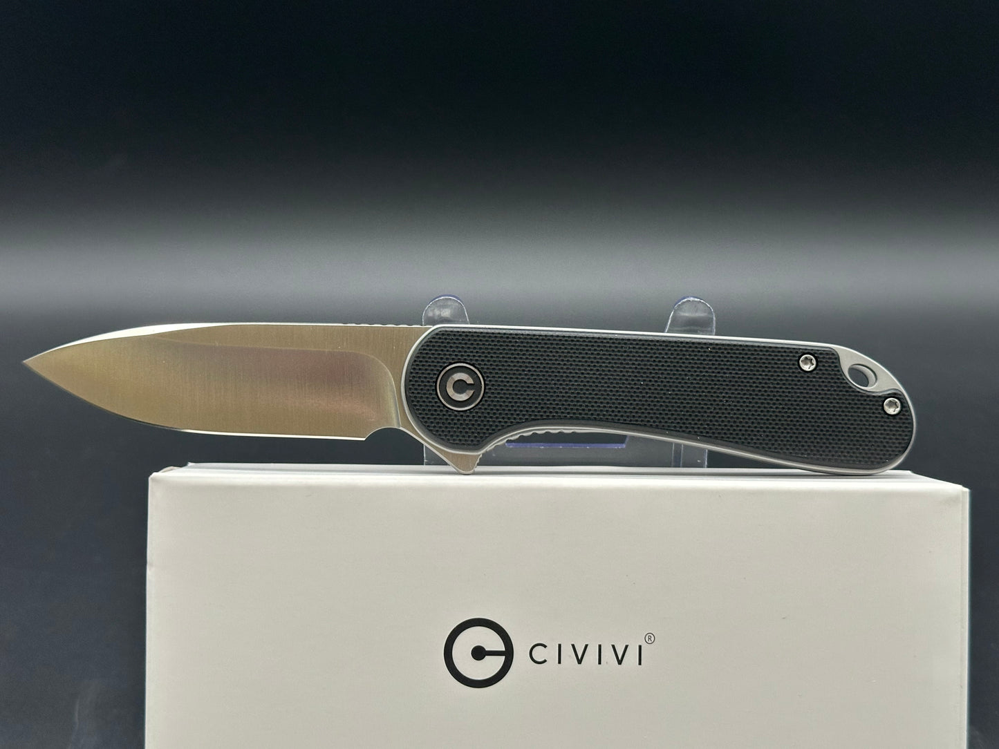 CIVIVI ELEMENTUM LINER LOCK KNIFE BLACK G10 HANDLE PLAIN EDGE D2 BLADE