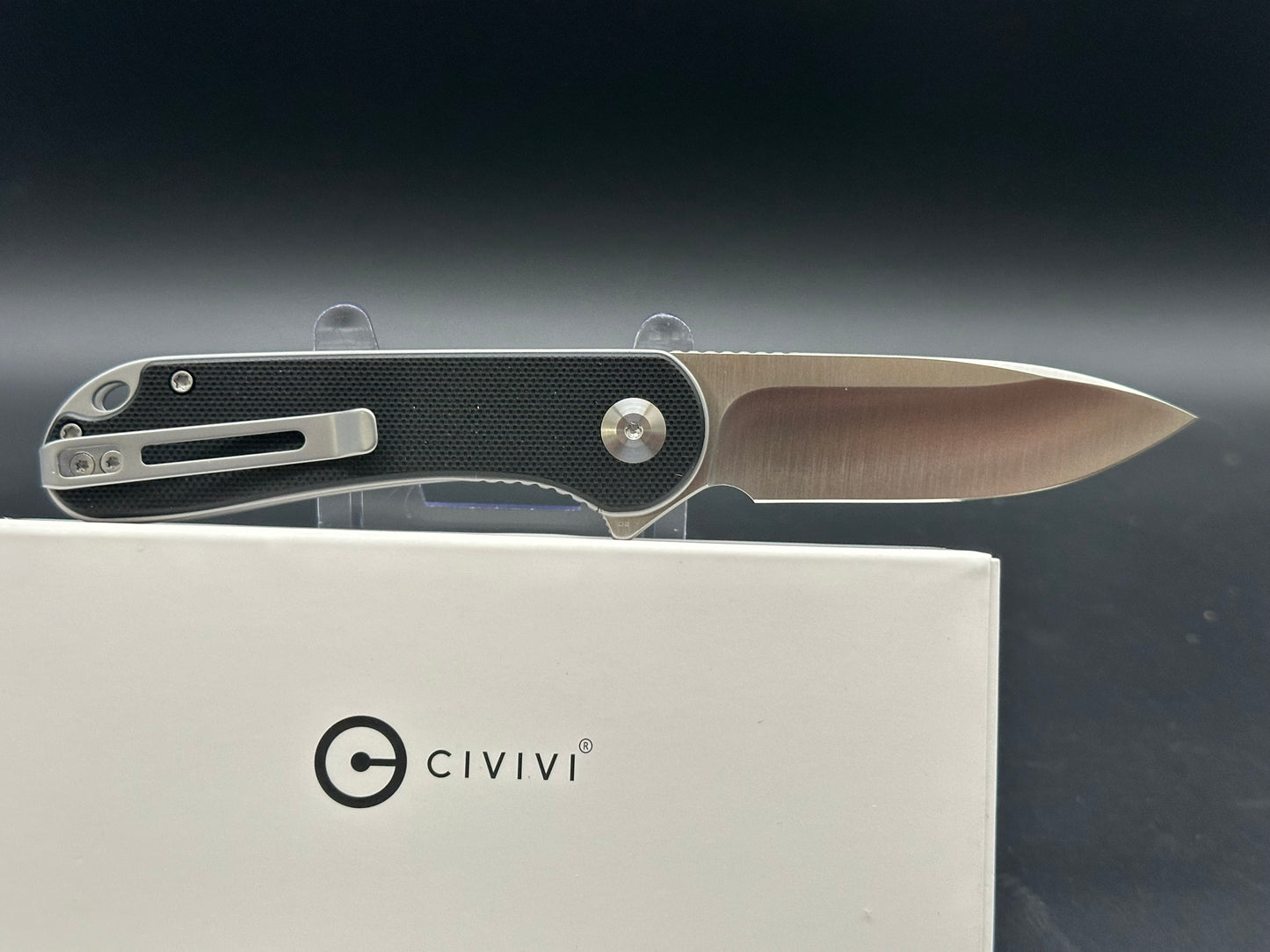 CIVIVI ELEMENTUM LINER LOCK KNIFE BLACK G10 HANDLE PLAIN EDGE D2 BLADE