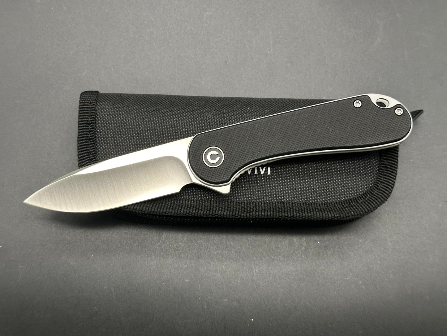 CIVIVI ELEMENTUM LINER LOCK KNIFE BLACK G10 HANDLE PLAIN EDGE D2 BLADE