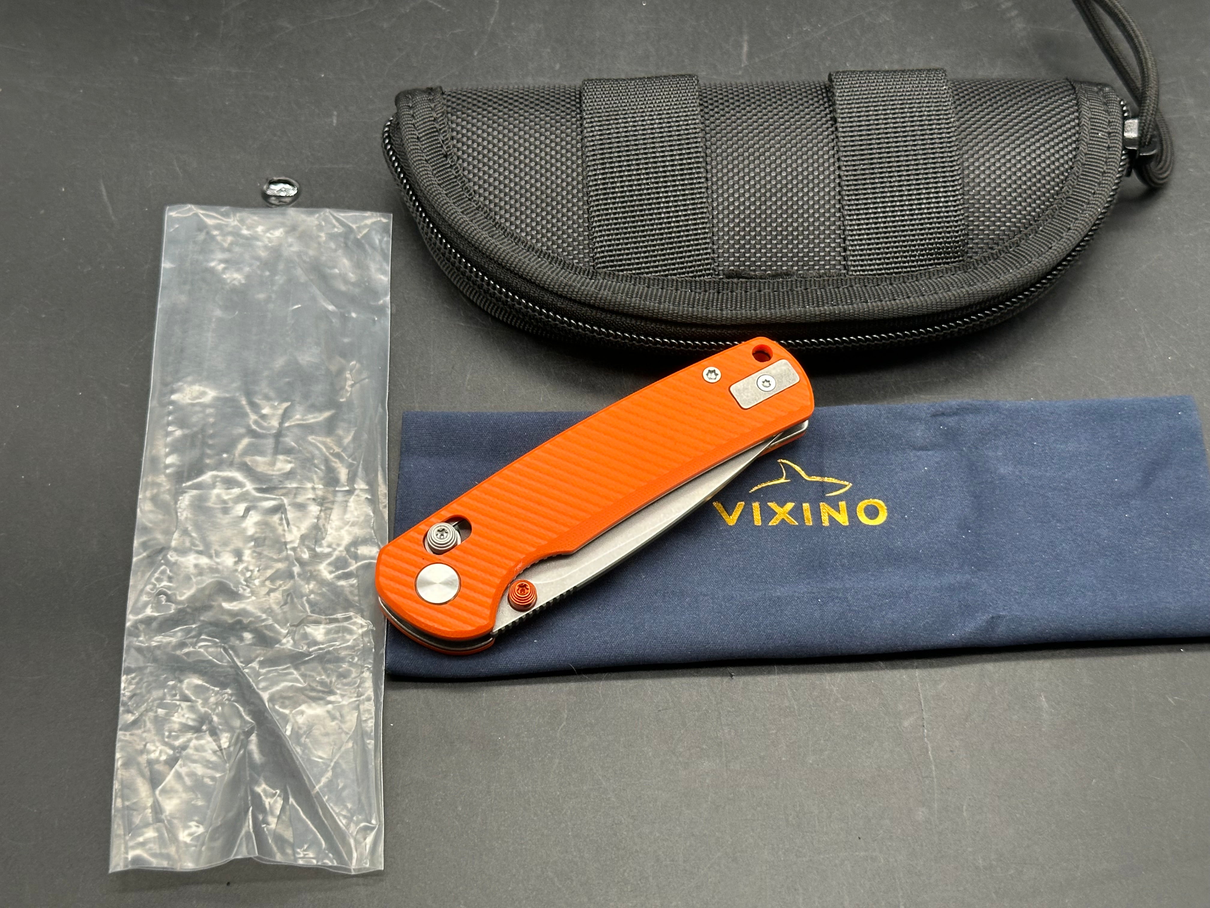 Vixino Rockshark, 3.03" 14C28N Stonewash Blade with Milled Orange G10 Scales