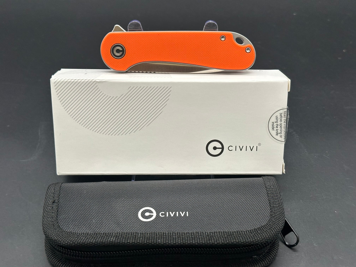 CIVIVI ELEMENTUM LINER LOCK KNIFE ORANGE G10 HANDLE PLAIN EDGE D2 BLADE