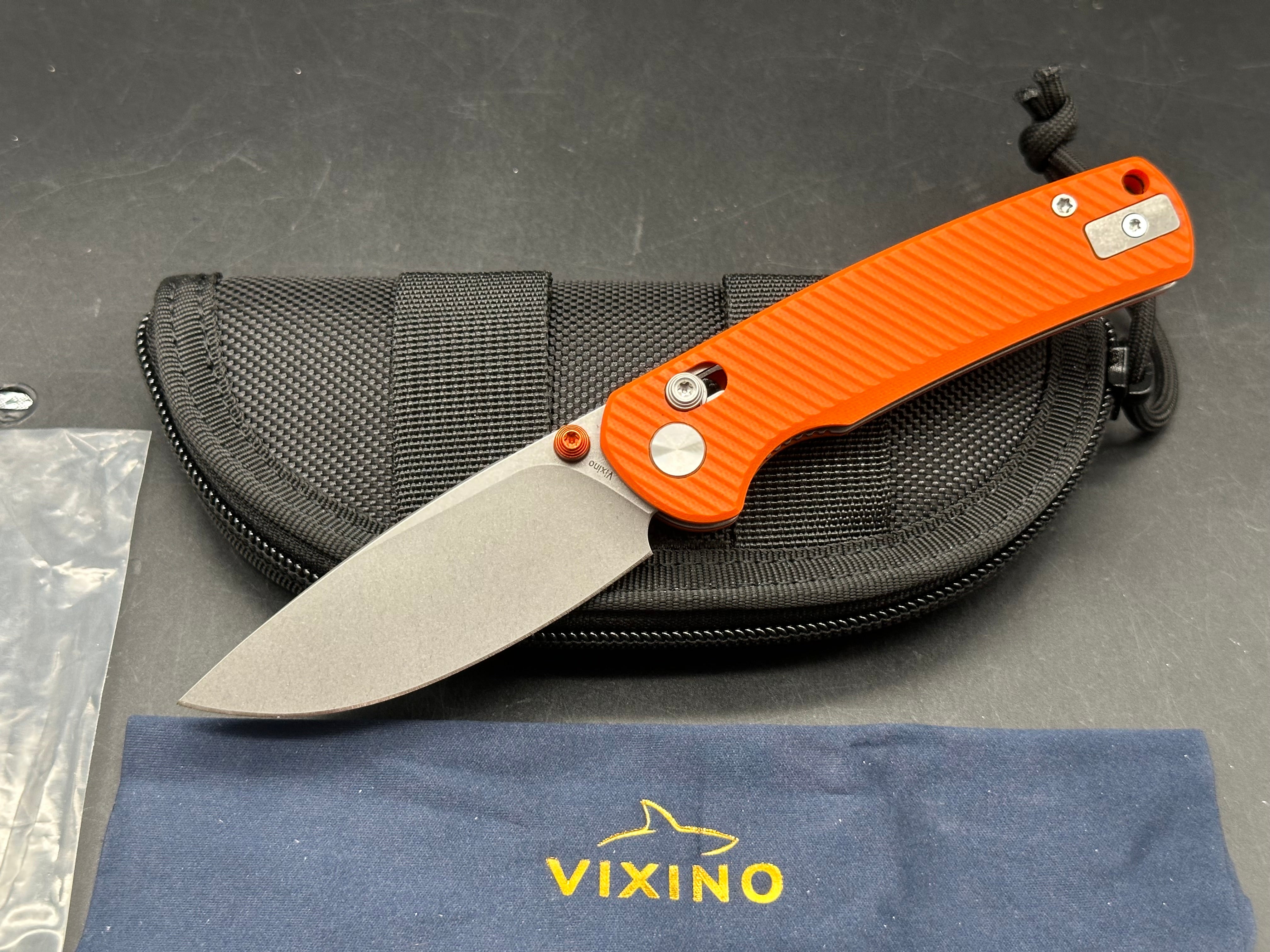 Vixino Rockshark, 3.03" 14C28N Stonewash Blade with Milled Orange G10 Scales