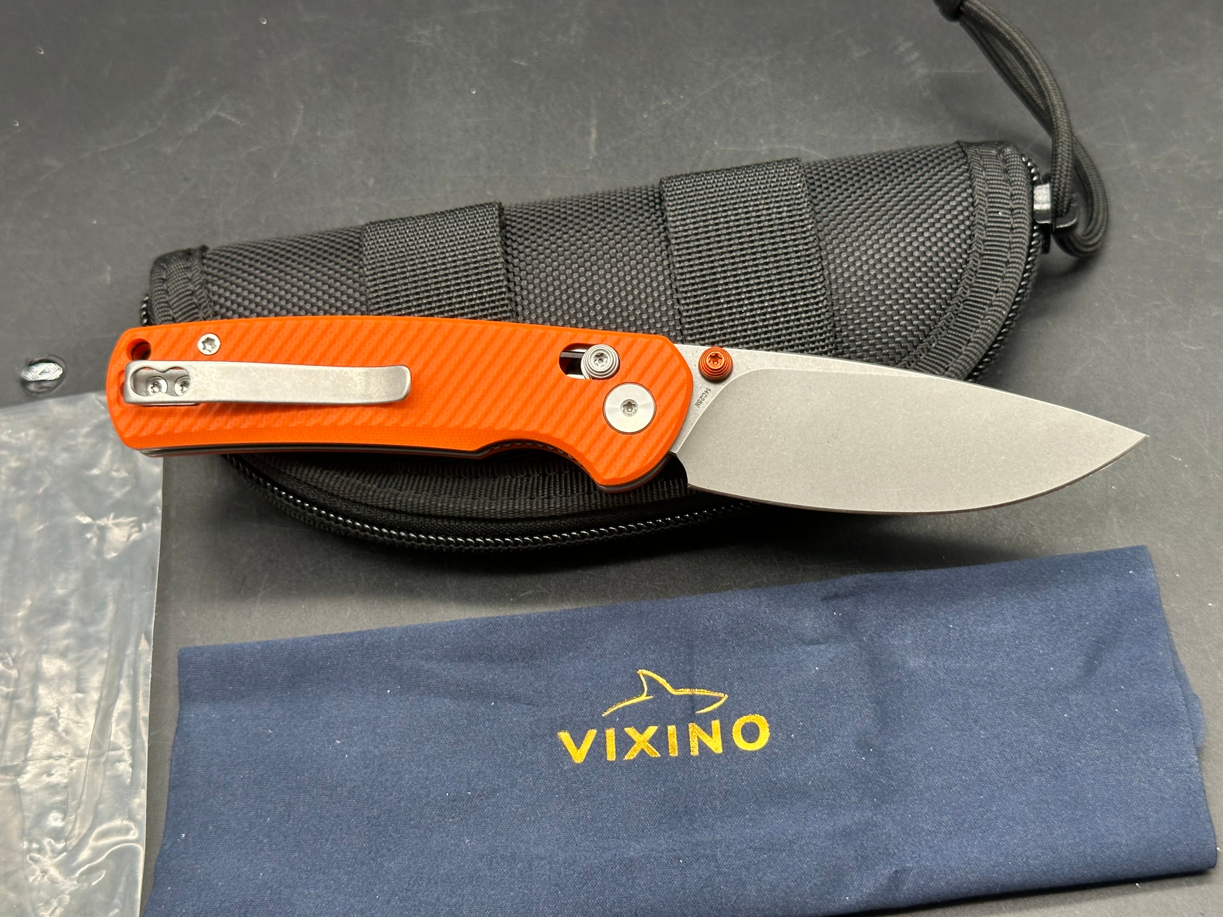 Vixino Rockshark, 3.03" 14C28N Stonewash Blade with Milled Orange G10 Scales