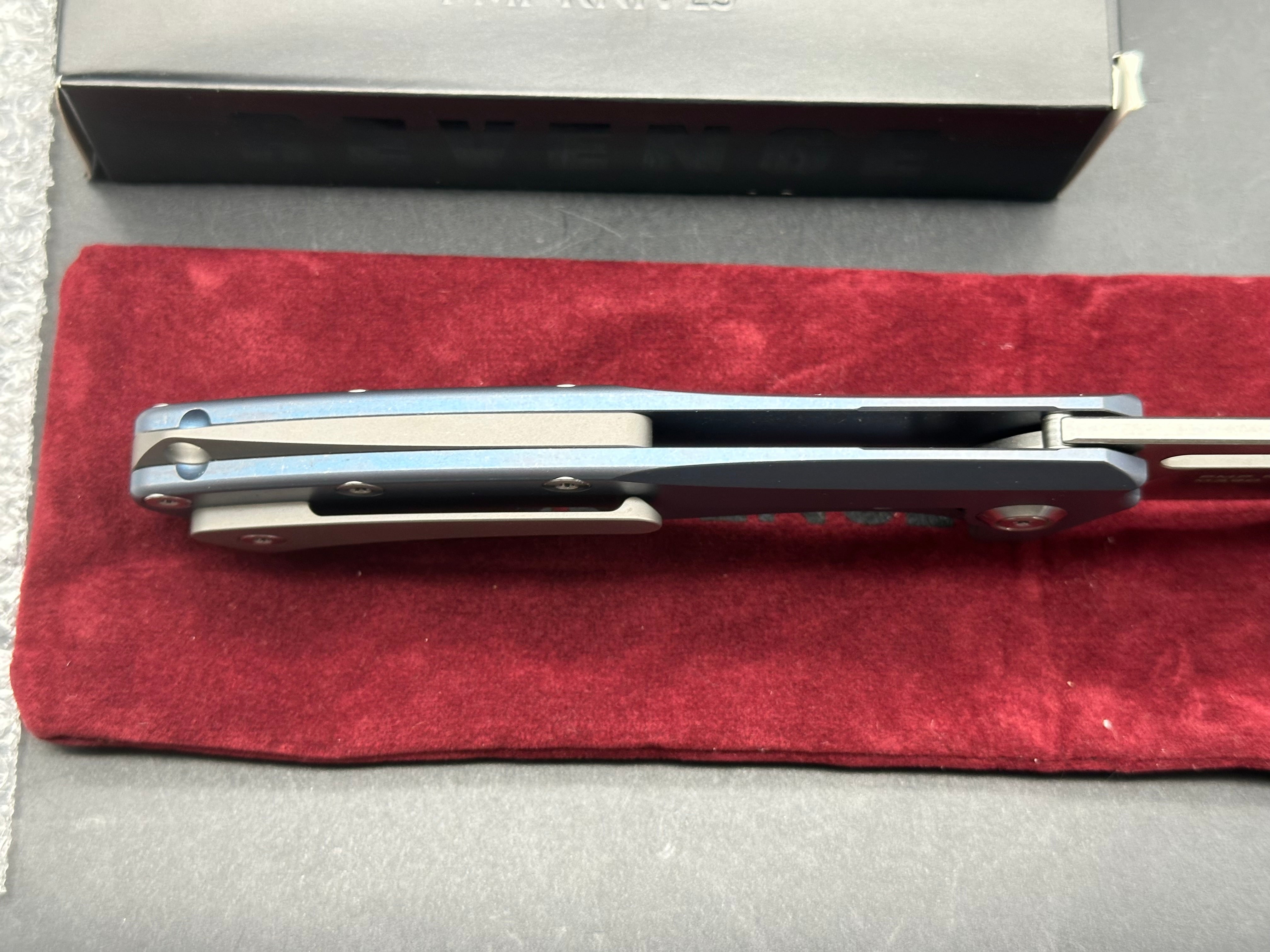 PMP Revenge #272/350, Stonewashed M390 Blade, Blue Anodized Ti Handles, Bead Blasted Backspacer and Pocket Clip