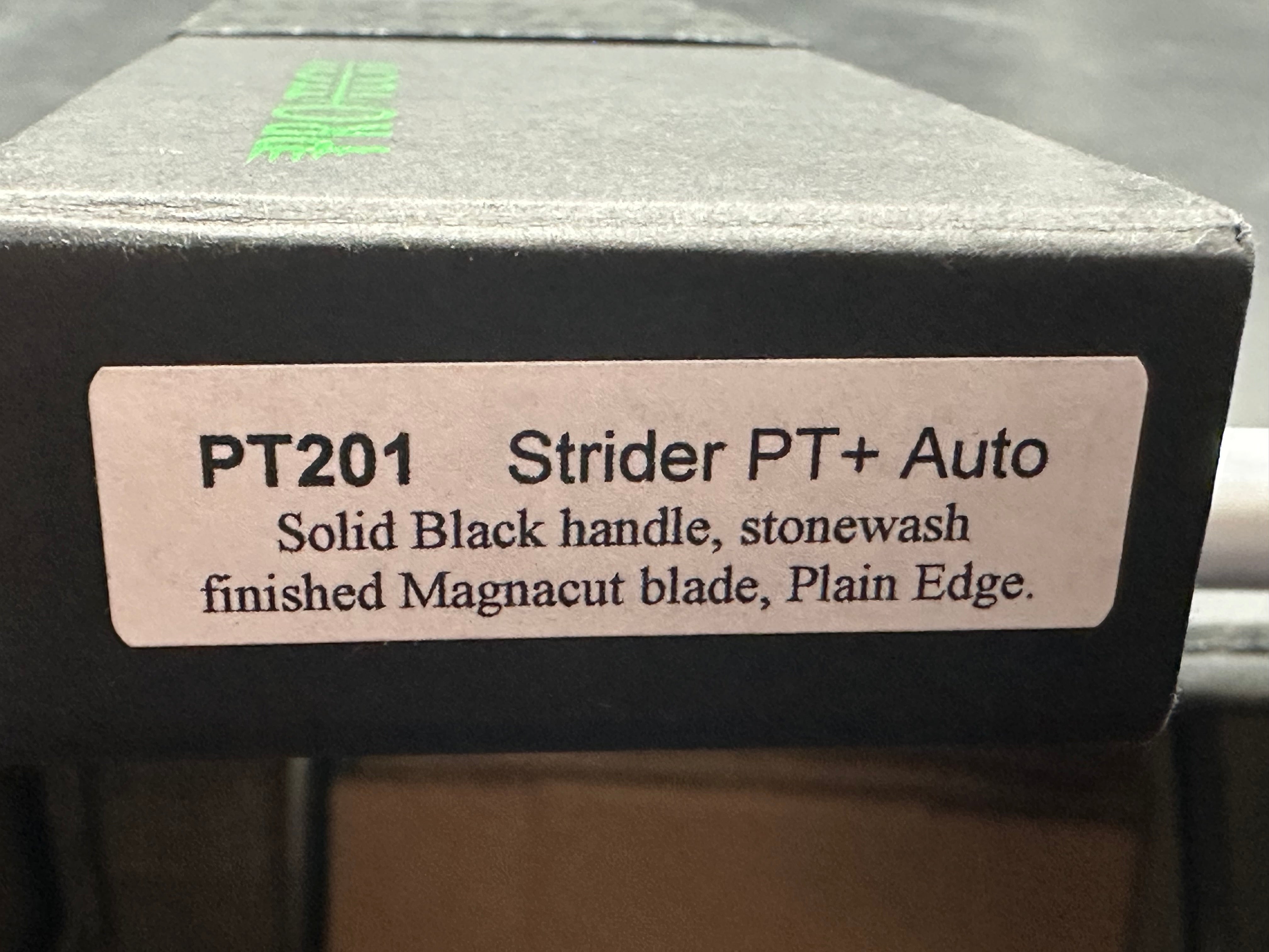 Strider + ProTech PT+ Auto, Stonewashed CPM-Magnacut Blade, Black Anodized Aluminum Handles