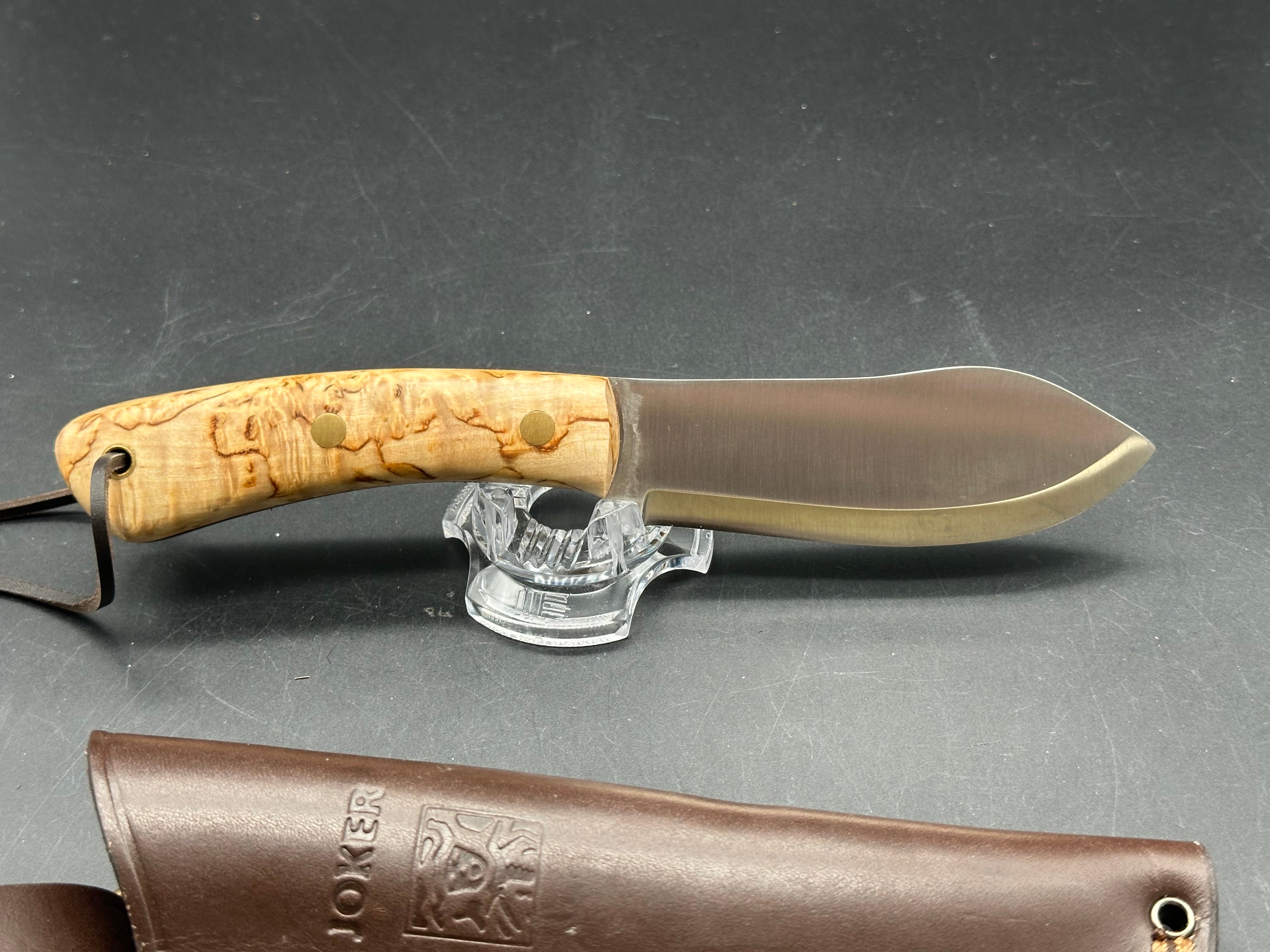 Joker Nessmuk fixed blade knife Curly Birch handle