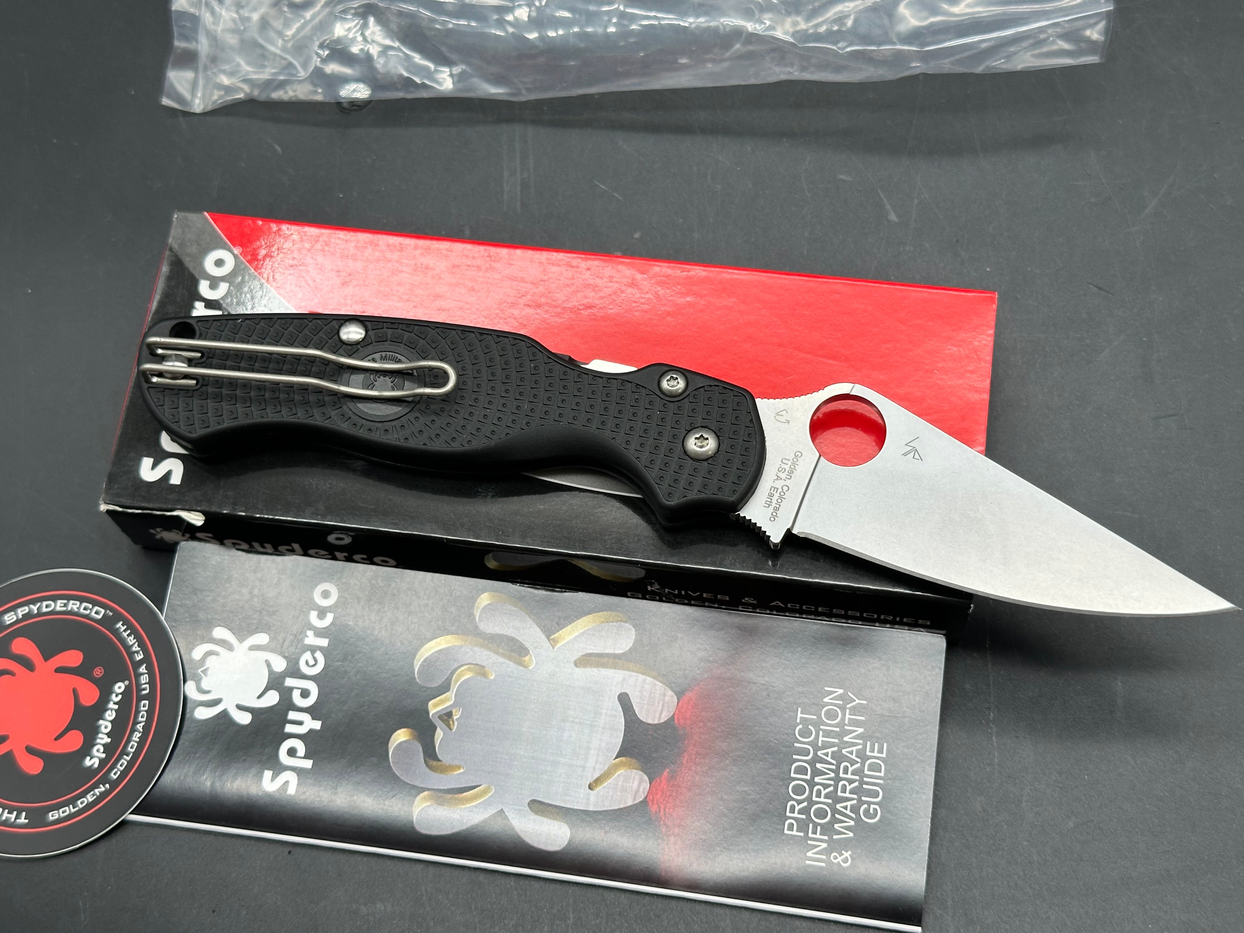 Spyderco Para Military 2 Lightweight, 3.47" CTS BD1N Stonewash Blade with Black FRN Scales