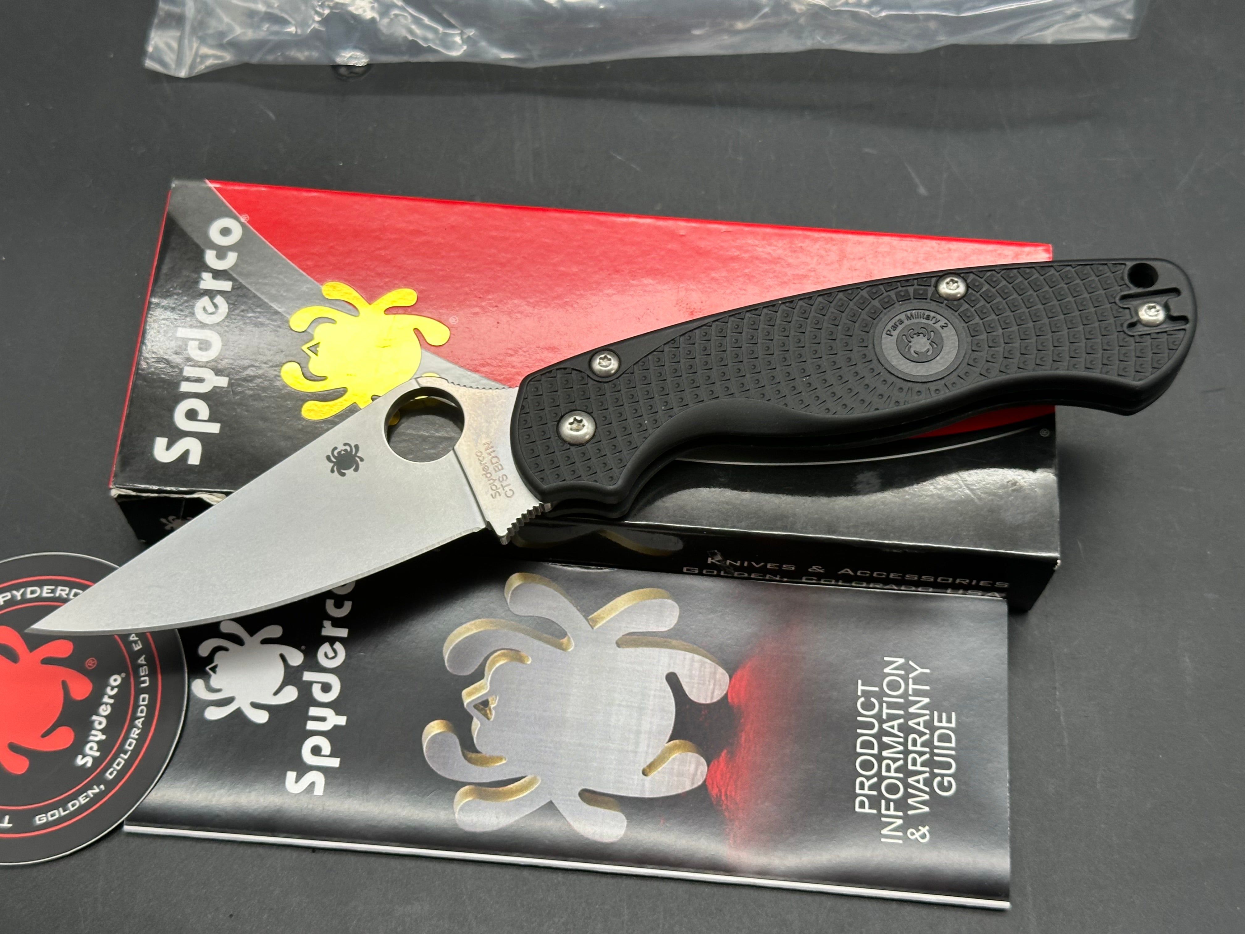 Spyderco Para Military 2 Lightweight, 3.47" CTS BD1N Stonewash Blade with Black FRN Scales
