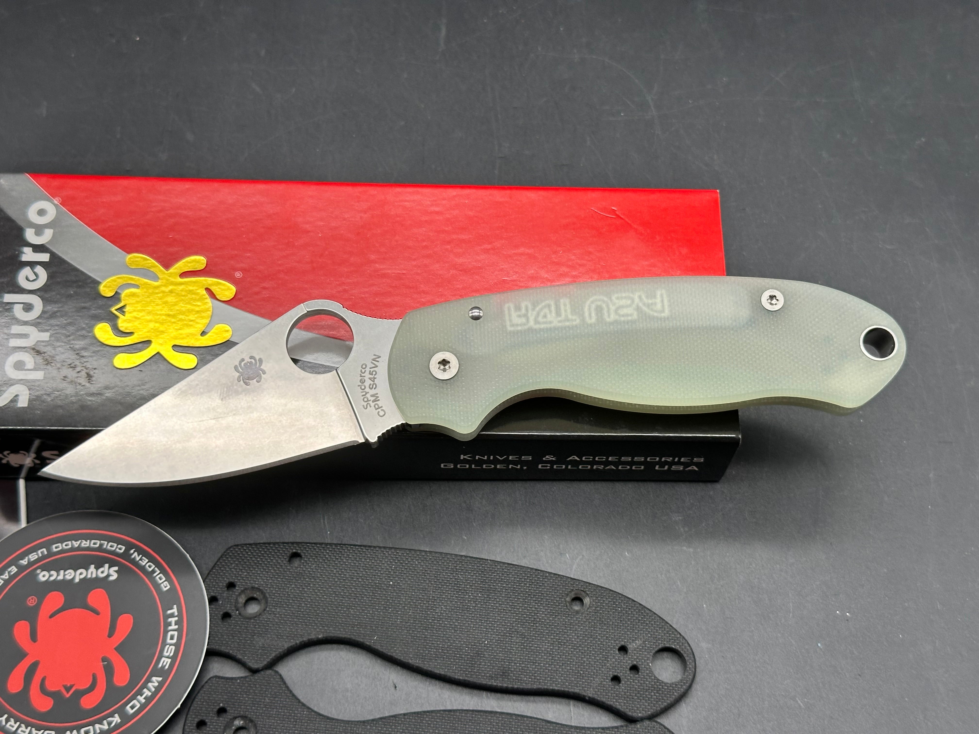 Spyderco Para 3, 2.93" CPM S45VN Stonewash Blade with Ripp's Garage Tech Milled Fluted Natural G10 Scales