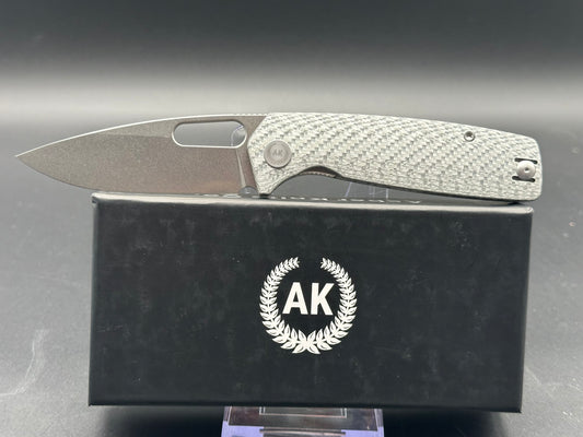 Asher Spiro Silver CF, 3.2" CPM 20CV Blade with Silver Twill Carbon Fiber Handle