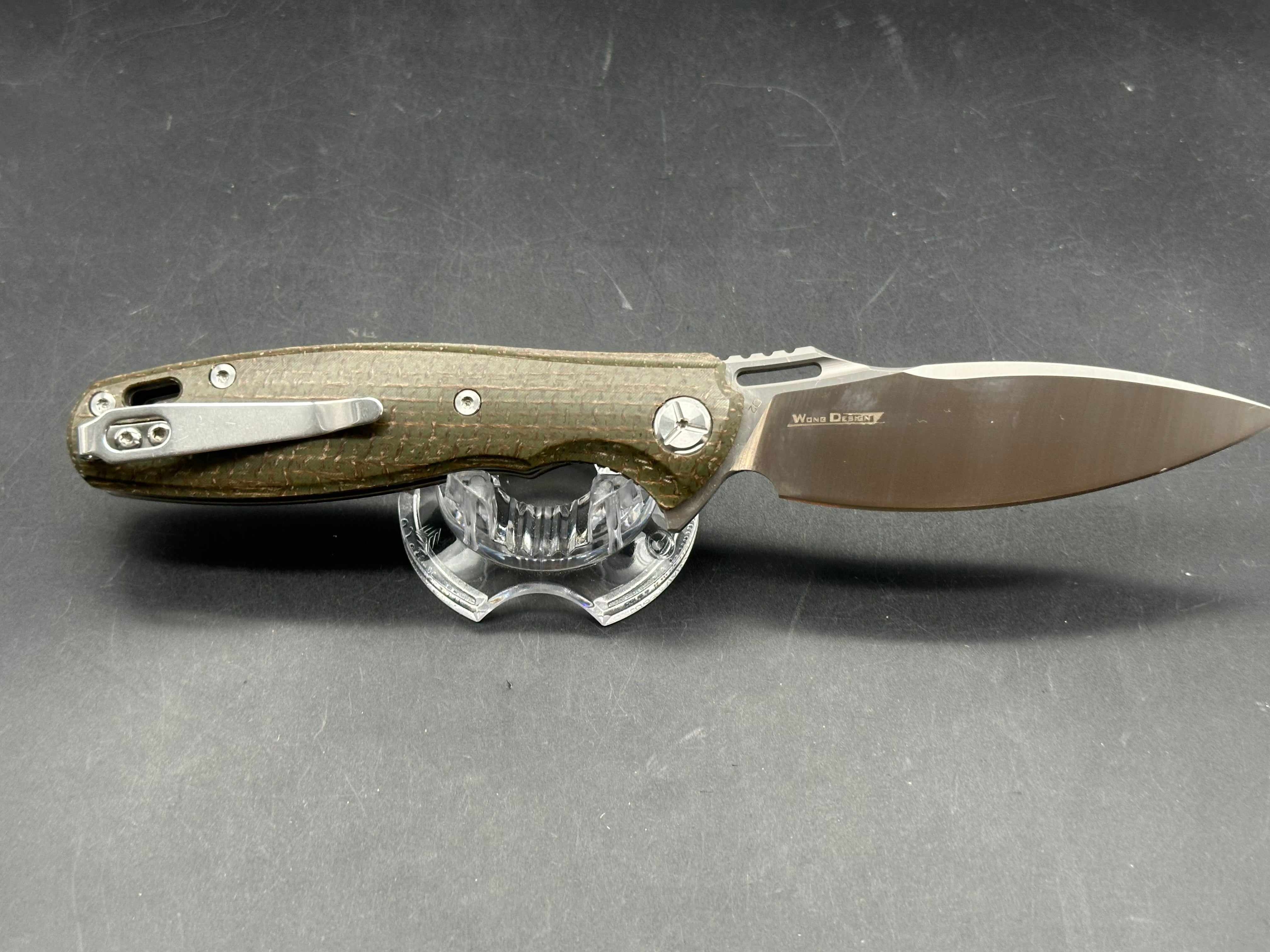 TWOSUN TS162 D2 MICARTA FLIPPER POCKET KNIFE GREEN MICARTA HANDLE PLAIN EDGE D2 BLADE